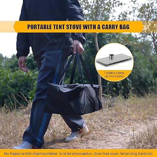 Miniatura 9 de Estufa de leña de camping – Estufa de leña de acero inoxidable con tubo y bolsa, parrilla, estufa de tienda de campaña con vidrio visible, tienda de