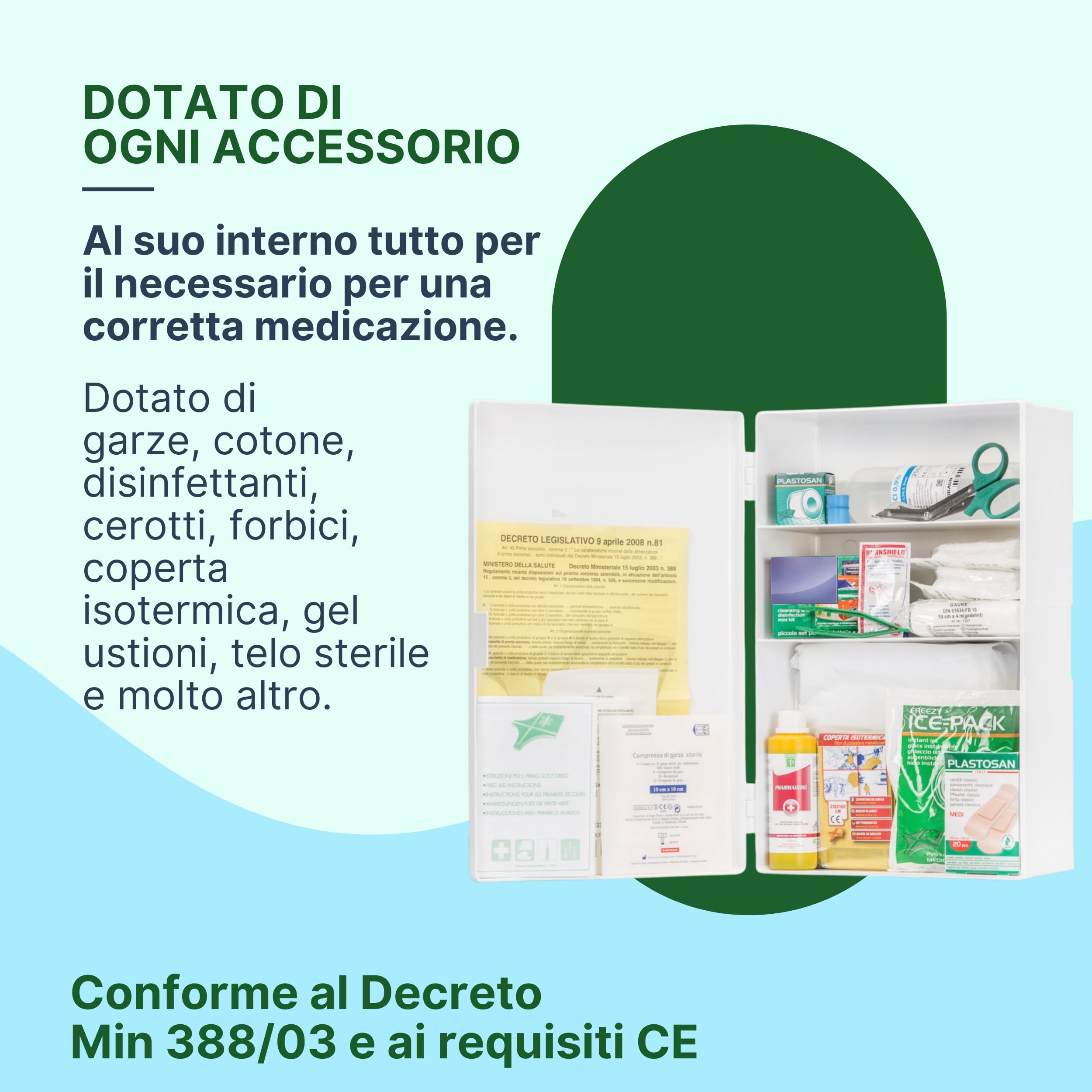 REMEDIA ONE - Cassetta Pronto Soccorso Aziende Allegato 1 - Cassetta Primo Soccorso 3 Ante, 2 Ripiani Interni e Chiusura a Scatto, Bianco