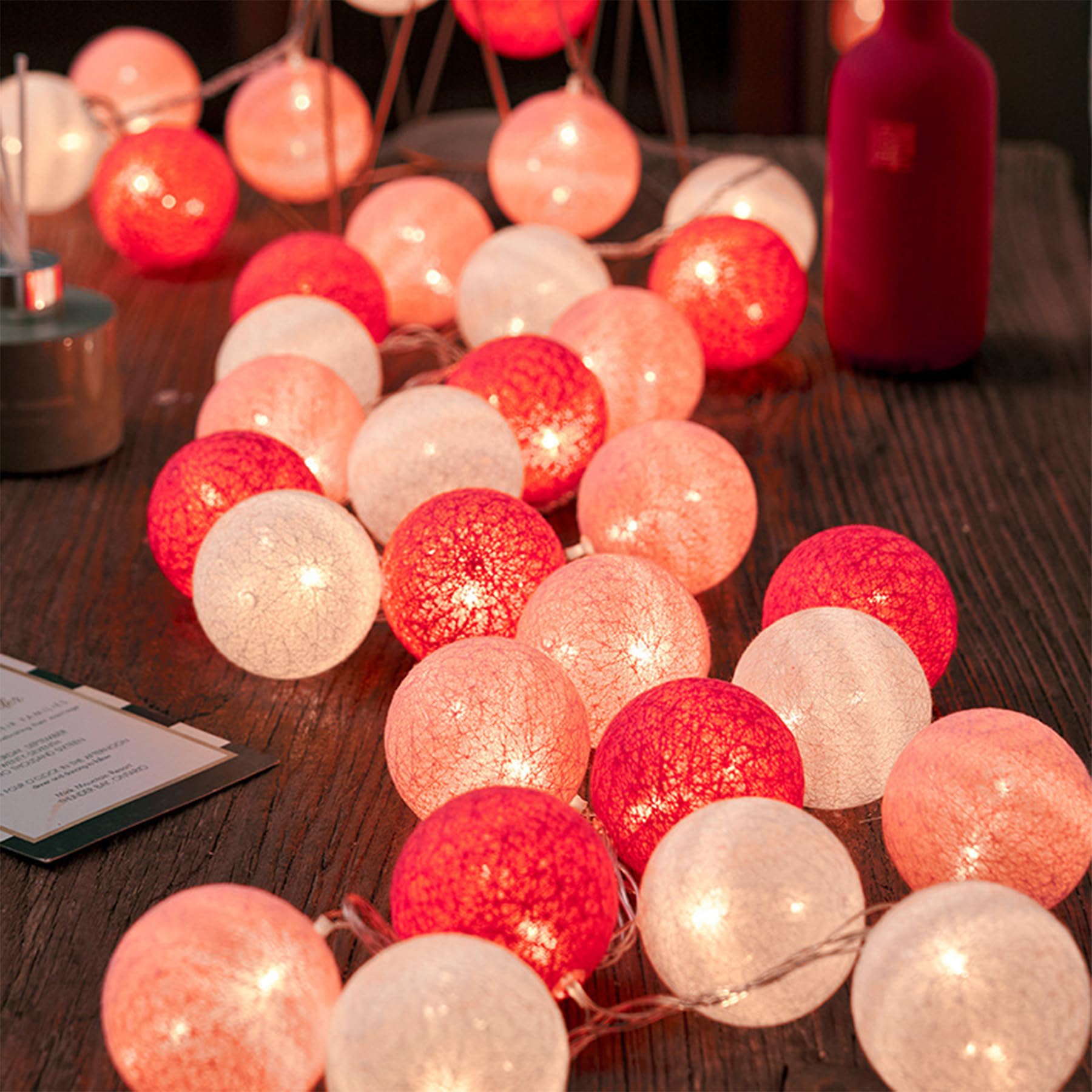 YeahBoom Guirlande Lumineuse Coton Boules Alimenté par Pile,300CM 20LED Guirlande Lumineuse Boule,pour Noël Halloween Anniversaire Mariage Chambre Enfant Fête