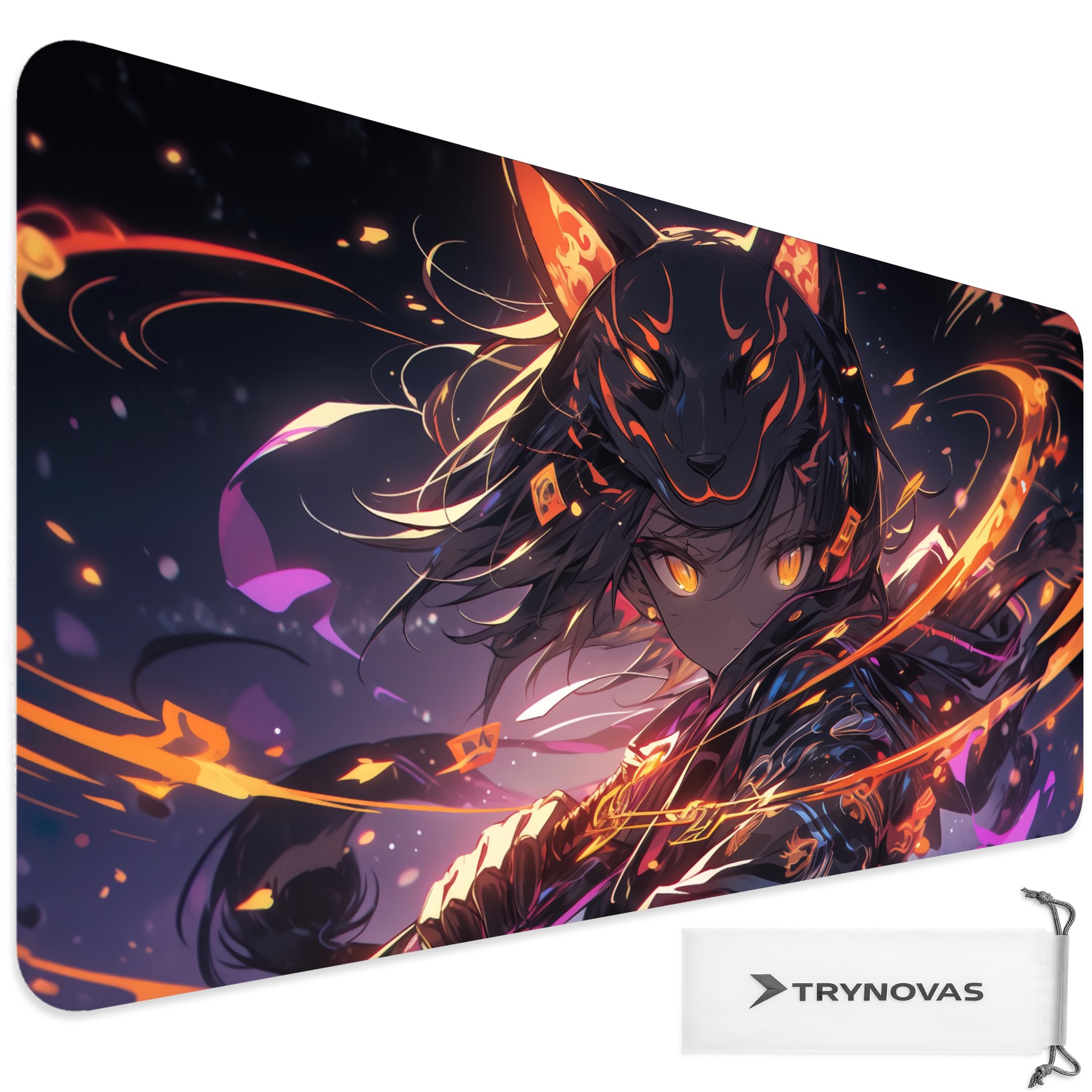 TRYNOVAS Tappetino Mouse XXL 90×40 cm (3mm) – Anime Demon Girl, Arte Dark – Tappetino Gaming Grande, Antiscivolo, Bordi Cuciti, Desk Pad per Scrivania & Setup PC