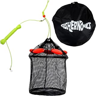 Fishernomics Black & Red Floating Fishing Basket Cage, Rubber Coated Portable Fish and Bait Storage Net