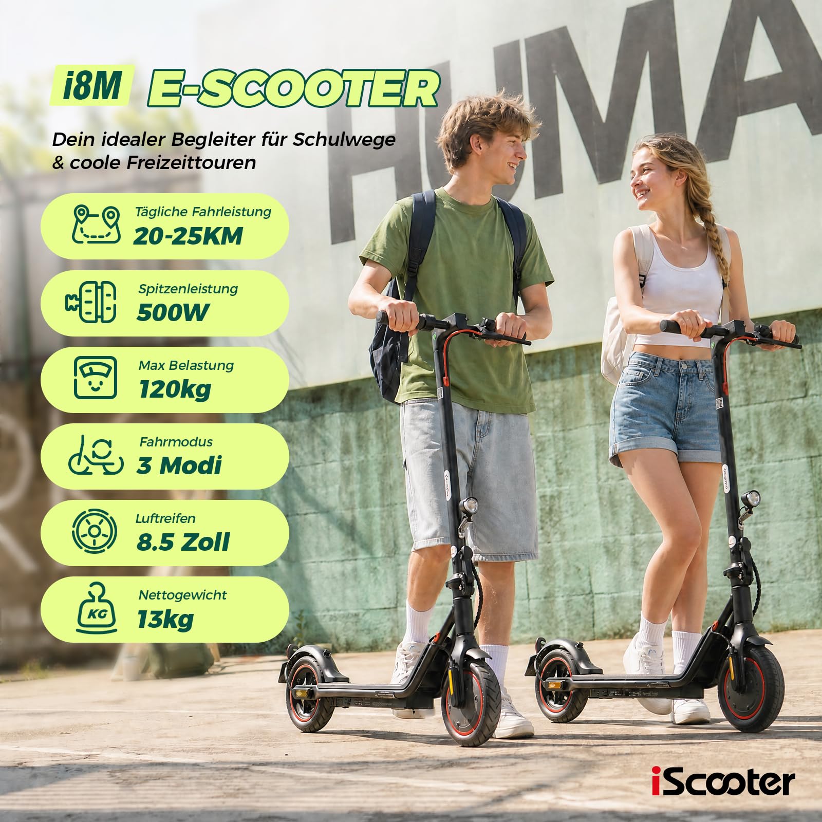 E Scooter mit Straßenzulassung für Teenager ab 14 Jahre, Max 20km Reichweite 20km/h, ABE Faltbarer E Roller mit 8.5 Zoll Luftreifen, Leicht Tragbar Elektroroller für Stadtpendler Campusverk