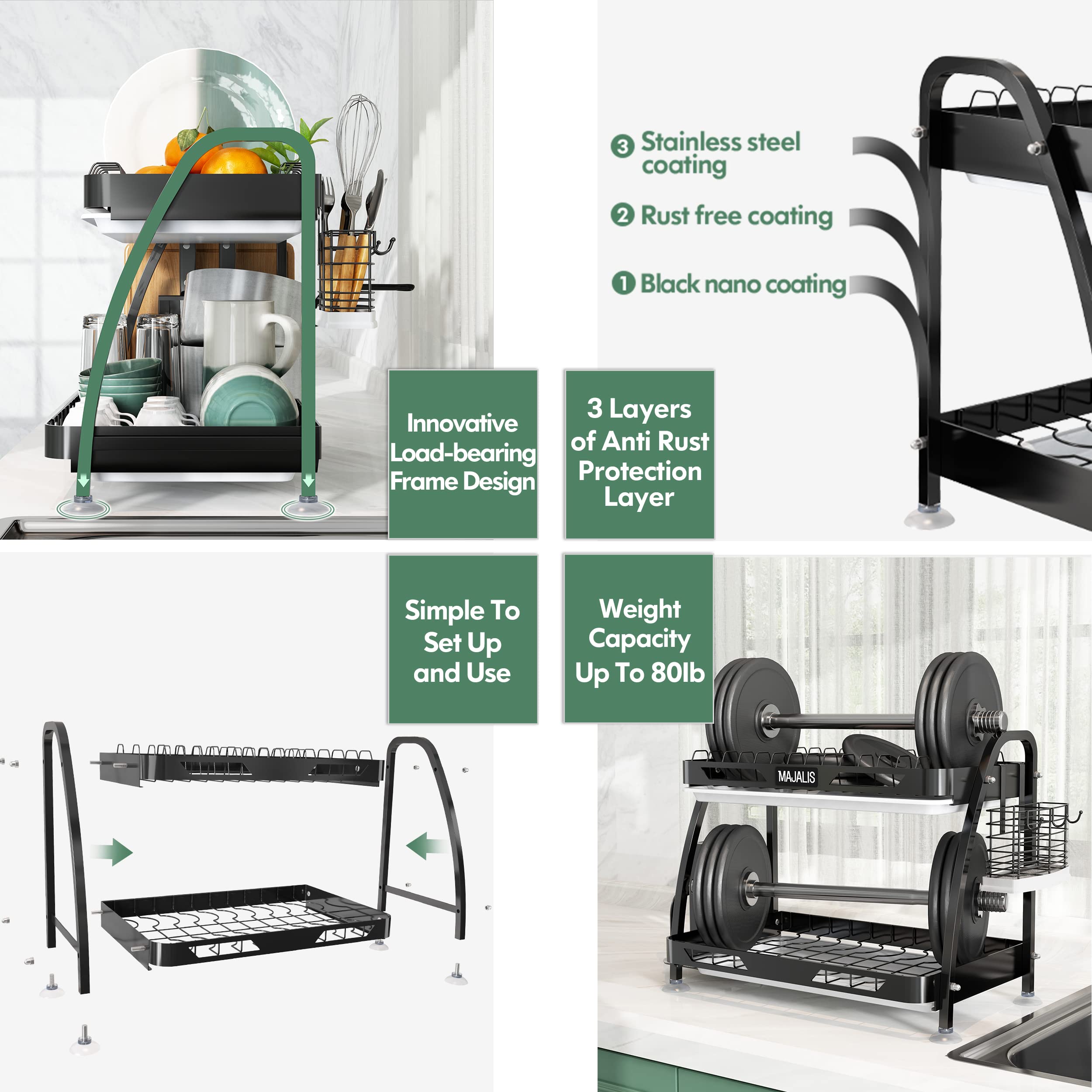 Buy 2 Tier Dish Drying Rack MAJALIS Large Stainless Steel Dish Drainer