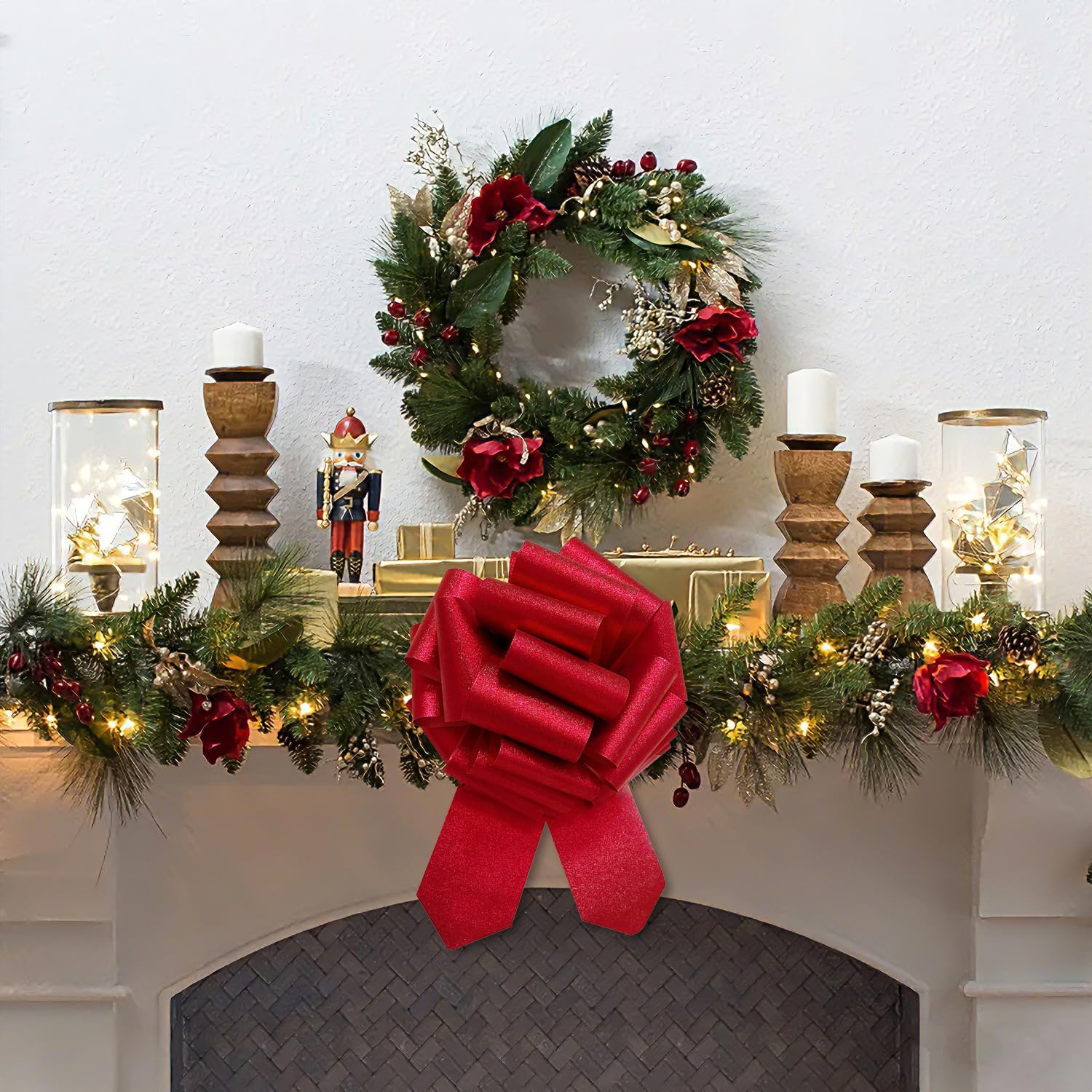 Lazo Rojo Grande 30 cm, Lazos para Envolver Regalos, Lazo para Bodas, Coches, Cestas, Puerta, Decoración de Navidad, Rojo Mate