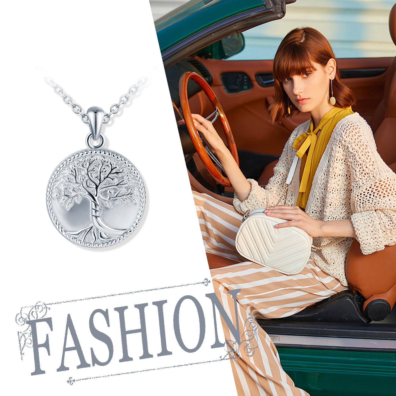 Collana da donna in argento Sterling 925, medaglione con albero della vita, apribile per foto