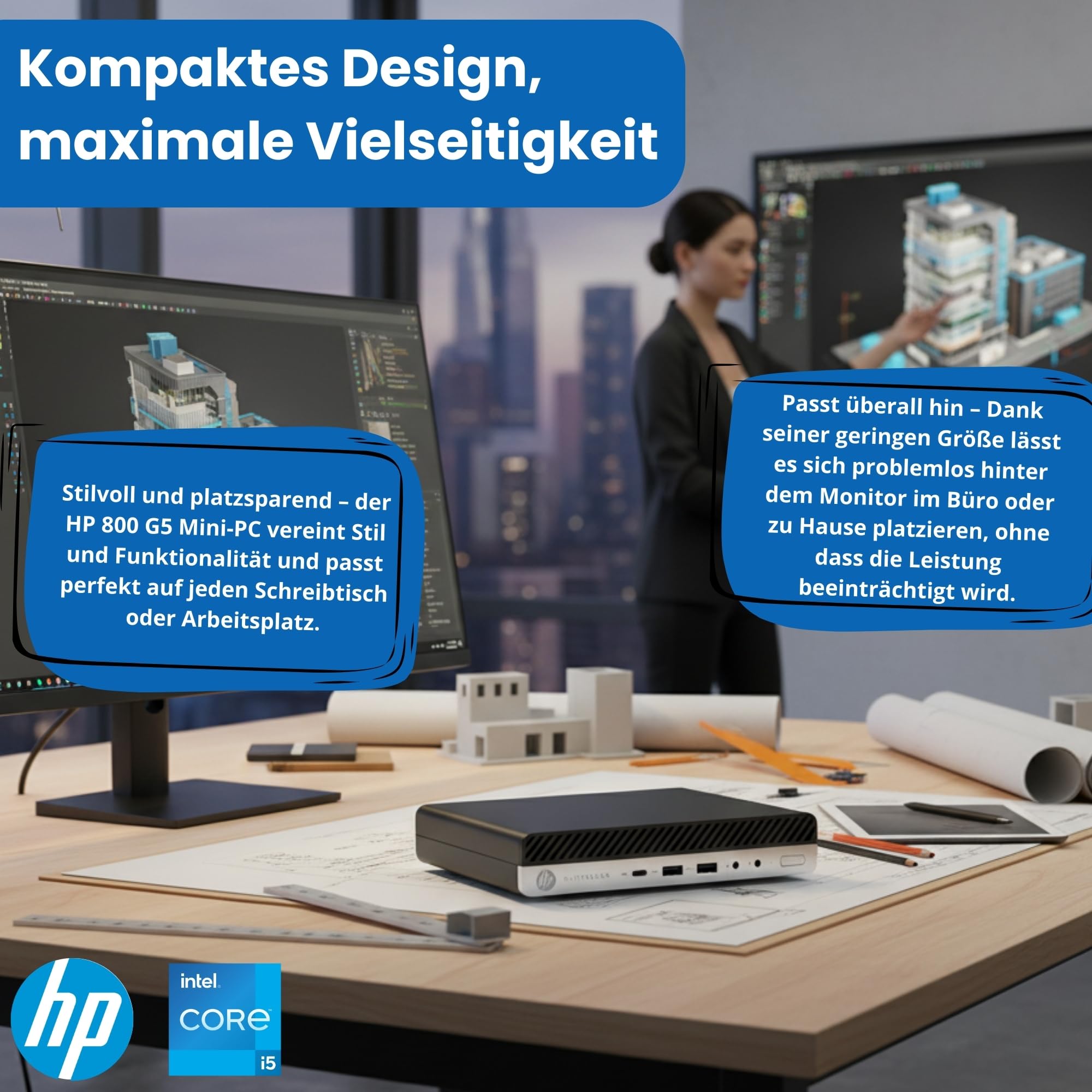HP EliteDesk 800 G5 Mini Intel i5 9500t 6-Thread | 16 GB RAM | 512 GB SSD | Business Office Multimedia Computer mit 24 Monaten Garantie! USB 3.0 | WLAN | Windows 11 Prof. 64-Bit