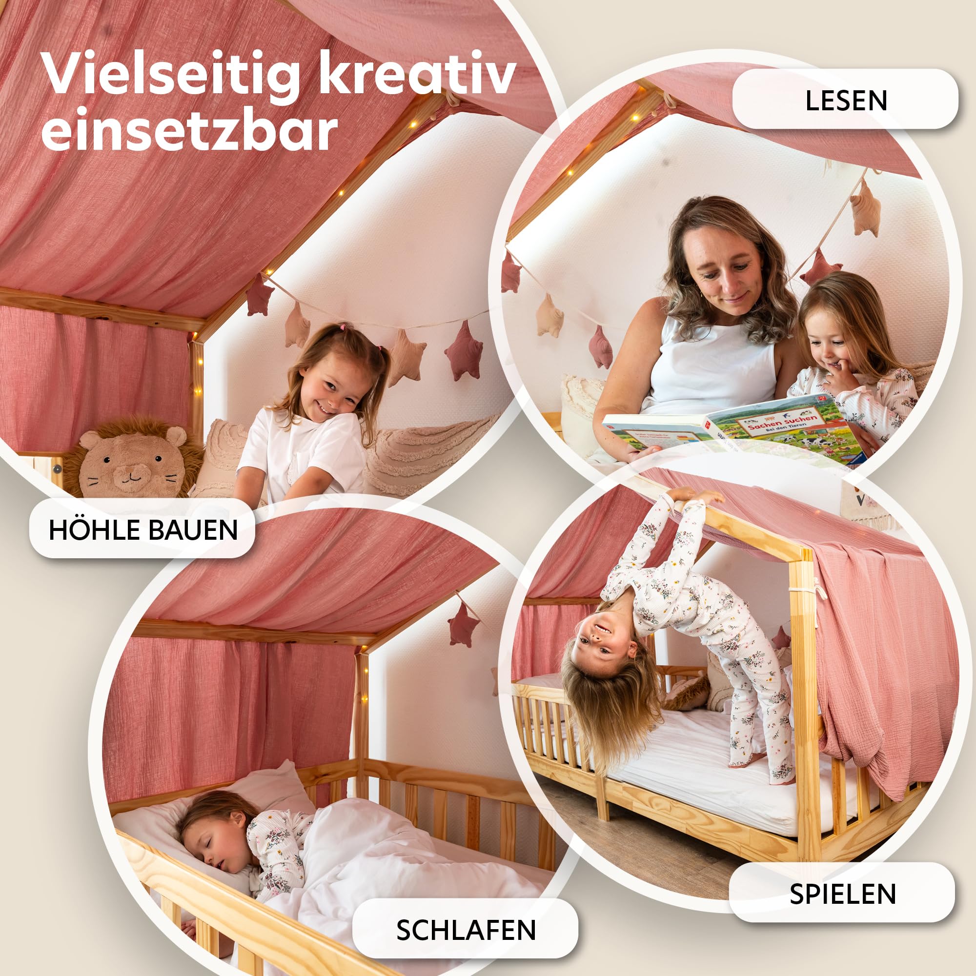 lilimaus Hausbett Himmel mit Gold Applikation [in 12 Farben] Betthimmel Hausbett aus 100% Baumwolle Musselin - Stoffhimmel für Hausbett Deko Mädchen & Jungen - Himmel für Hausbett Kinderbett Vorhang
