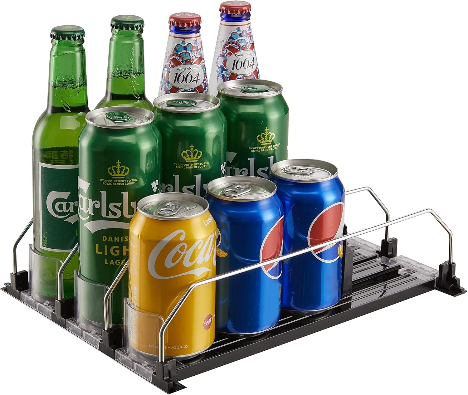 Soda Can Dispenser for Refrigerator with Adjustable Pusher