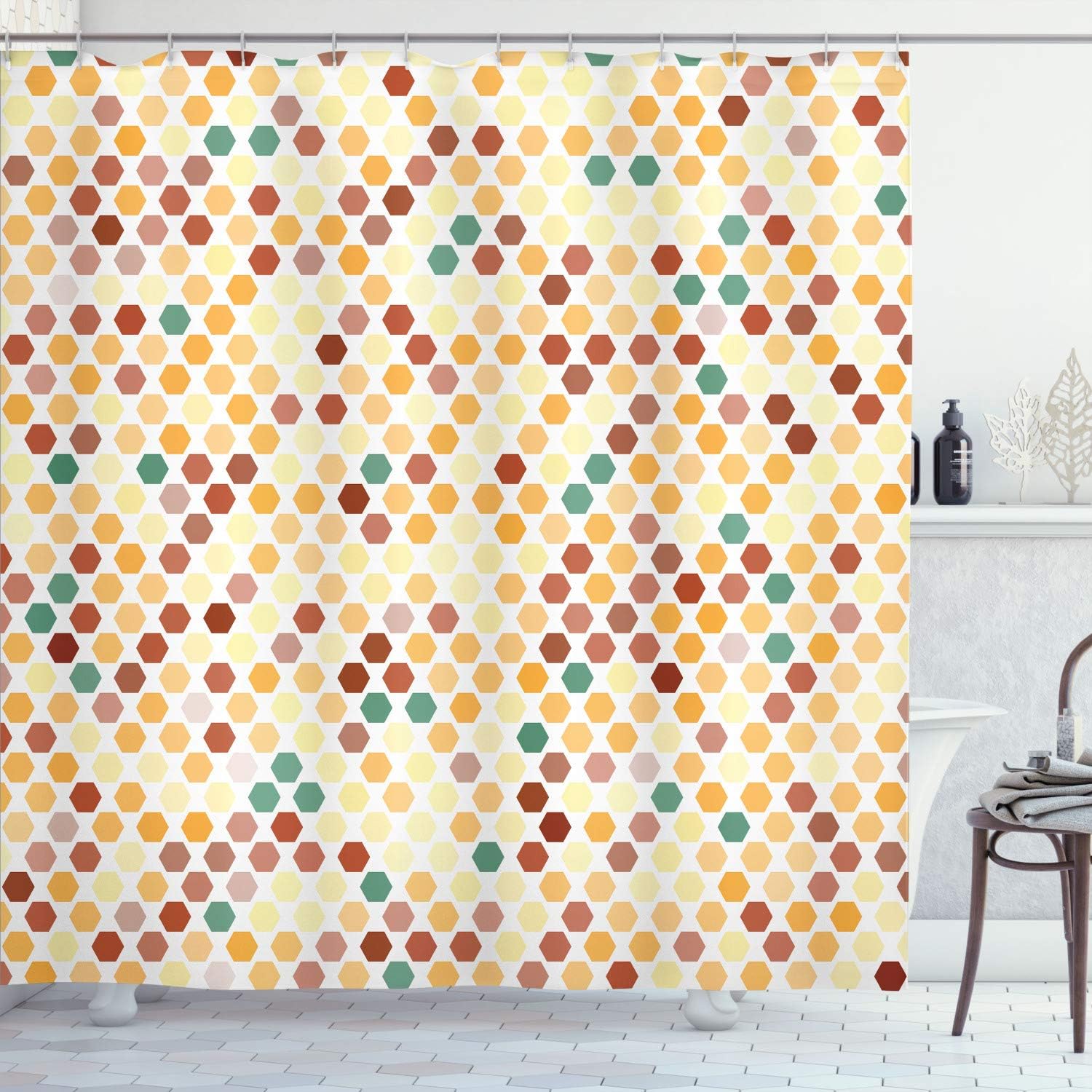 Ambesonne Geometric Shower Curtain, Abstract Zig Zag Hexagon Vivid and Dark Color Hue Tone Intensity Blush Art Print, Cloth Fabric Bathroom Decor Set with Hooks, 70" Long, Baby Blue