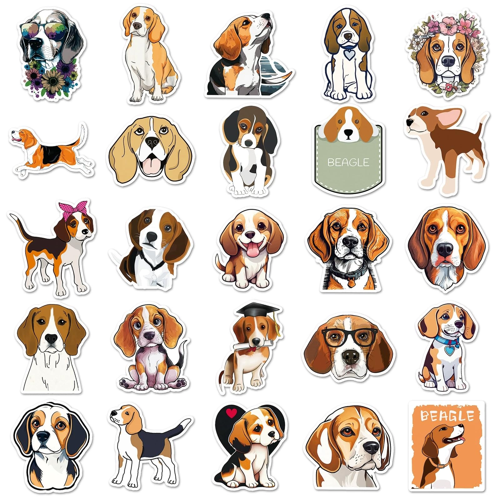 50 Pcs Beagles Stickers for Water Bottle Waterproof Sticker for Laptop Skateboard Phone Car Decals for Teens Adults for Party Favors Supplies Decor (Cute Animal Stickers) - Image 4