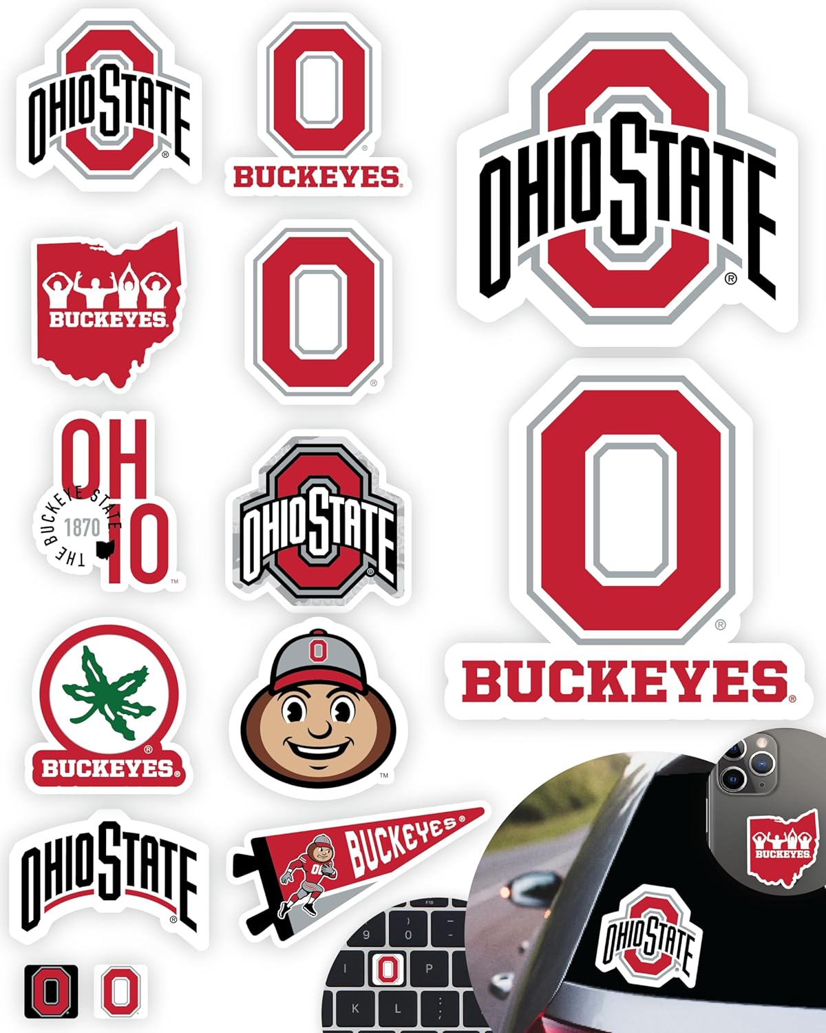 OSU Stickers for Gift, Car, Water Bottle, Laptop, and Phone for Ohio State Football Fans and University Graduates (Ohio Buckeyes)