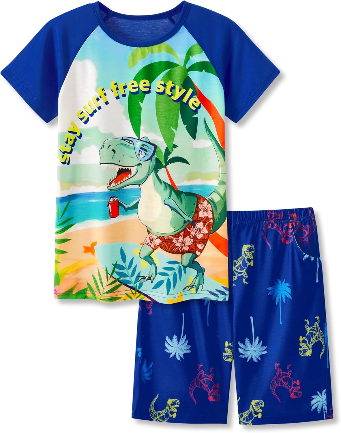 Tebbis 2-Piece Cozy Pajamas For Little/Big Boys Gamer Yellow Short Sleeves Cool PJs Set Kid Size 6-18