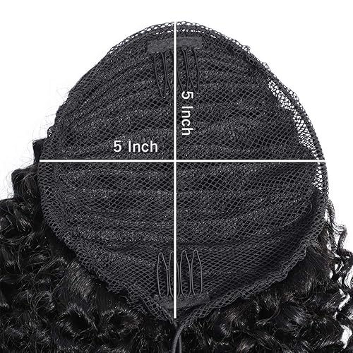 Miniatura 55 de Human Hair Water Wave Drawstring Ponytail Extensions - Natural Black Corn Wave for Black Women - Clip in Extensions (20")
