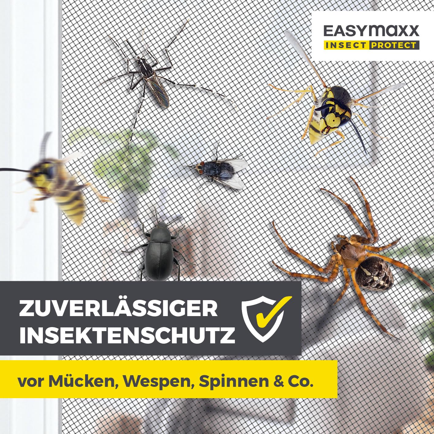 EASYmaxx Insect Protect Fliegengitter Balkontür | Teleskop Fliegengitter Tür mit integriertem Netz | Insektenschutz Balkontür ohne Zuschneiden | Ohne Bohren | max. ca. 122 x 285 cm