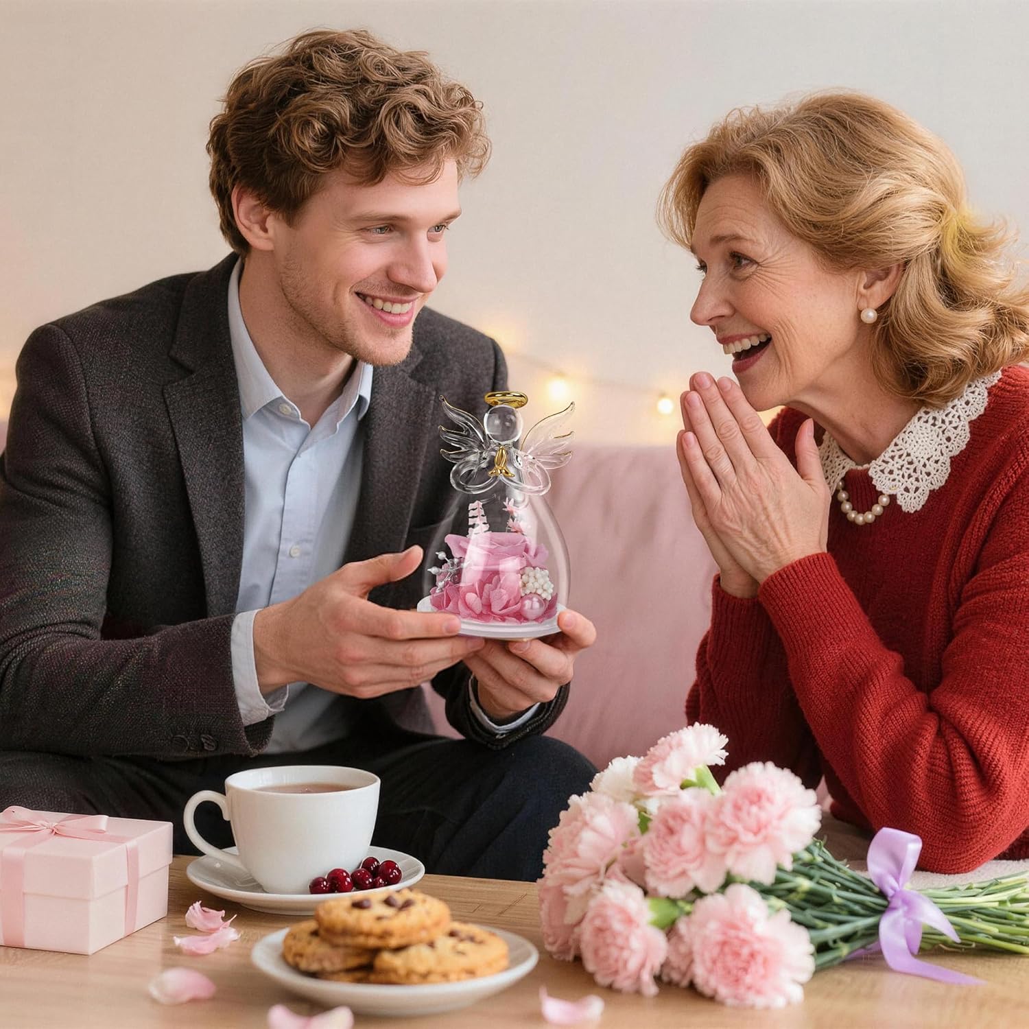 Valentines Day Rose Gifts for Her,Fresh Flowers for Delivery,Birthday Gifts for Women Mom,Preserved Flowers in Glass Angel Figurine,Angel Mothers Day Rose Gift for Mom Grandma,Pink Gift Valentines - Image 6