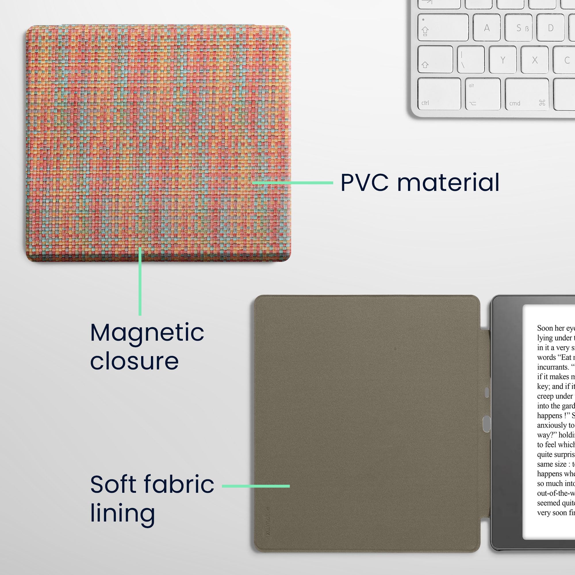 kwmobile Custodia eReader Compatibile con Amazon Kindle Scribe (2022/2024) eReader - Cover eBook PVC con Chiusura Magnetica - Flip Case Effetto Fibra Multicolore