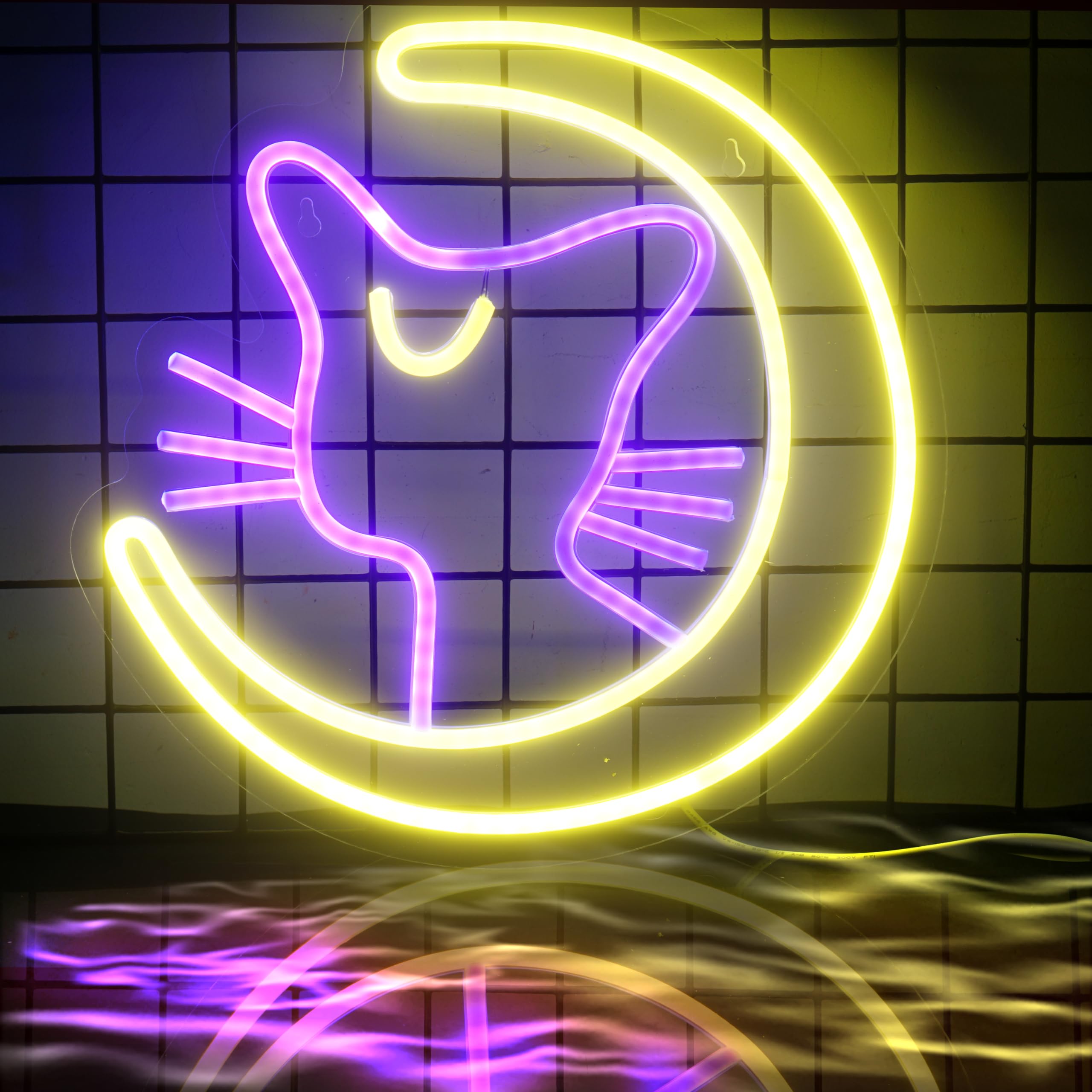 Japanese Anime Luna Neon Sign for Bedroom Wall Decor, LED Dimmable Moon Cat Signs for Kids Gifts, Luna Neon Light for Girls Game Room Dorm Birthday Party 13 * 13 Inches