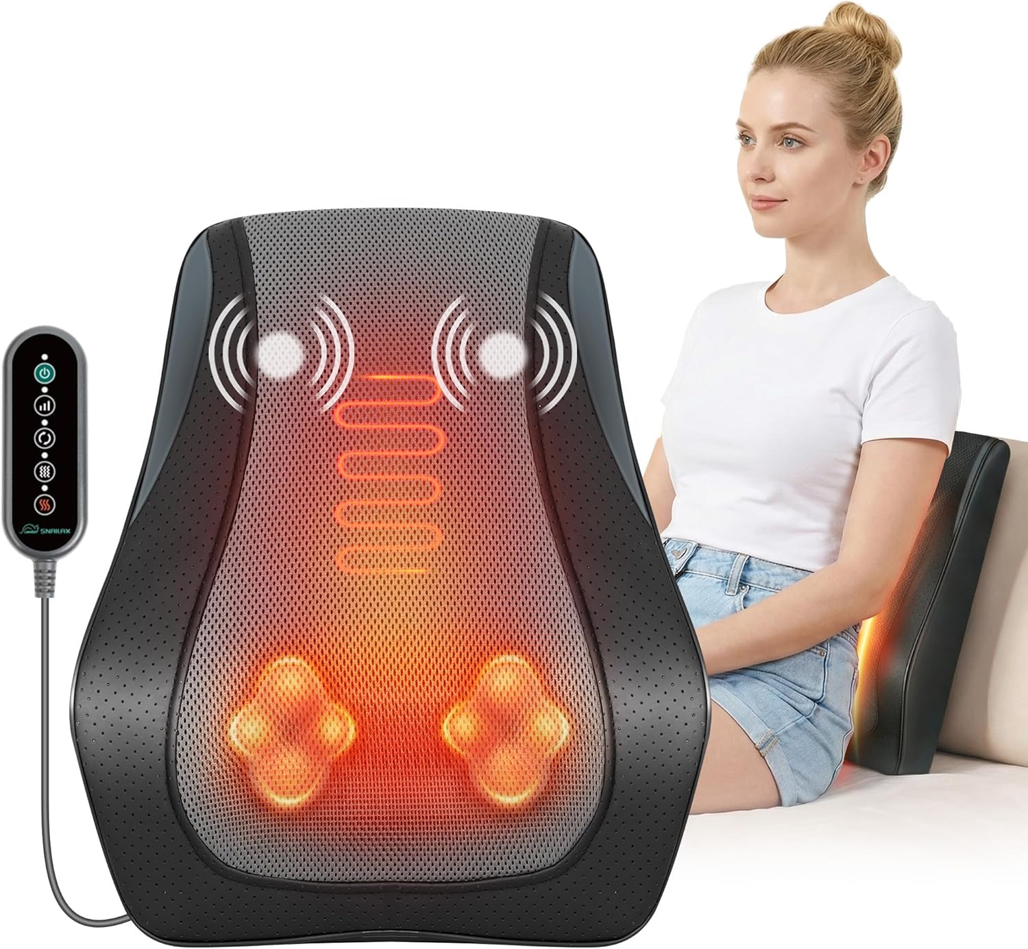 Snailax Shiatsu Back Massager for Back Pain Deep Tissue, Lower Back Neck Massager with Heat, 3D Kneading Back Massager for Chair, Massage Pillow as Gifts for Mom, Dad, Women