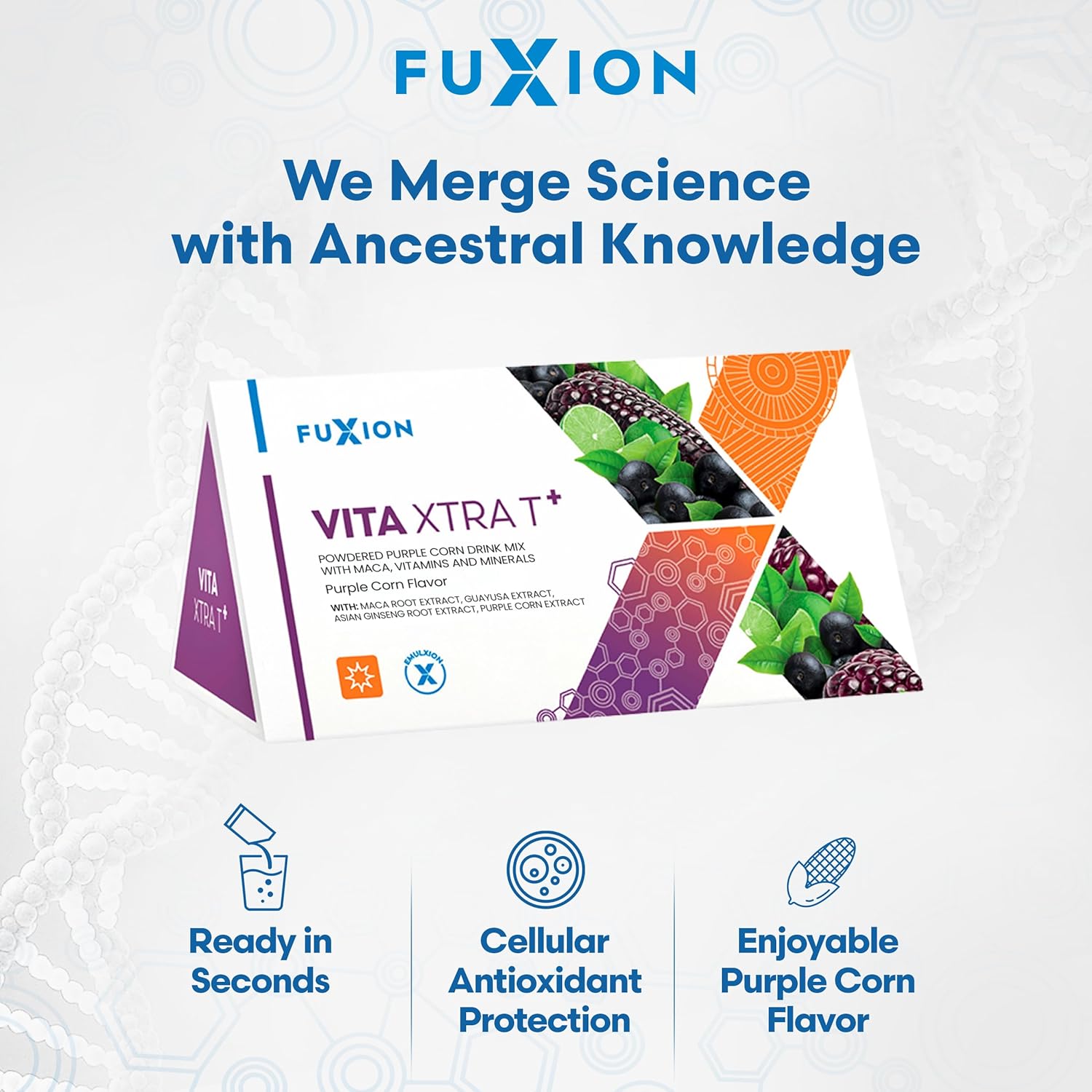FuXion | Vita Xtra T+ | Energy Drink Powder | Energy Support | Multimineral and Multivitamin Powder Drink | Provides Physical Energy and Vitality | Powerful Antioxidants | Purple Corn Flavor | 28u