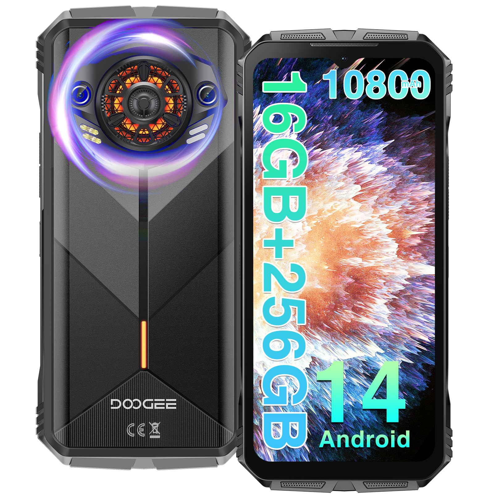 DOOGEE S punk Rugged Smartphone 2024 16(6+10) GB+256GB/1TB Android 14, 126dB Altoparlante Telefono Indistruttibile 10800mAh Batterie 33W, 6.58” FHD+, Rugged Smartphone 50MP NFC/Dual SIM/OTG - Nero