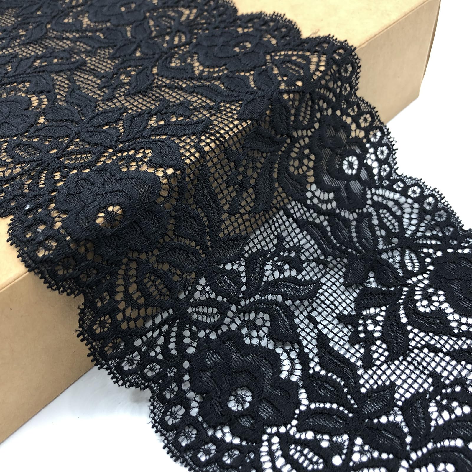 Cinta De Encaje De Oliva De 4 Pulgadas De Ancho - 5 Yardas, Color Negro (7604) - Para Bodas, Manualidades, Costura Y Decoración