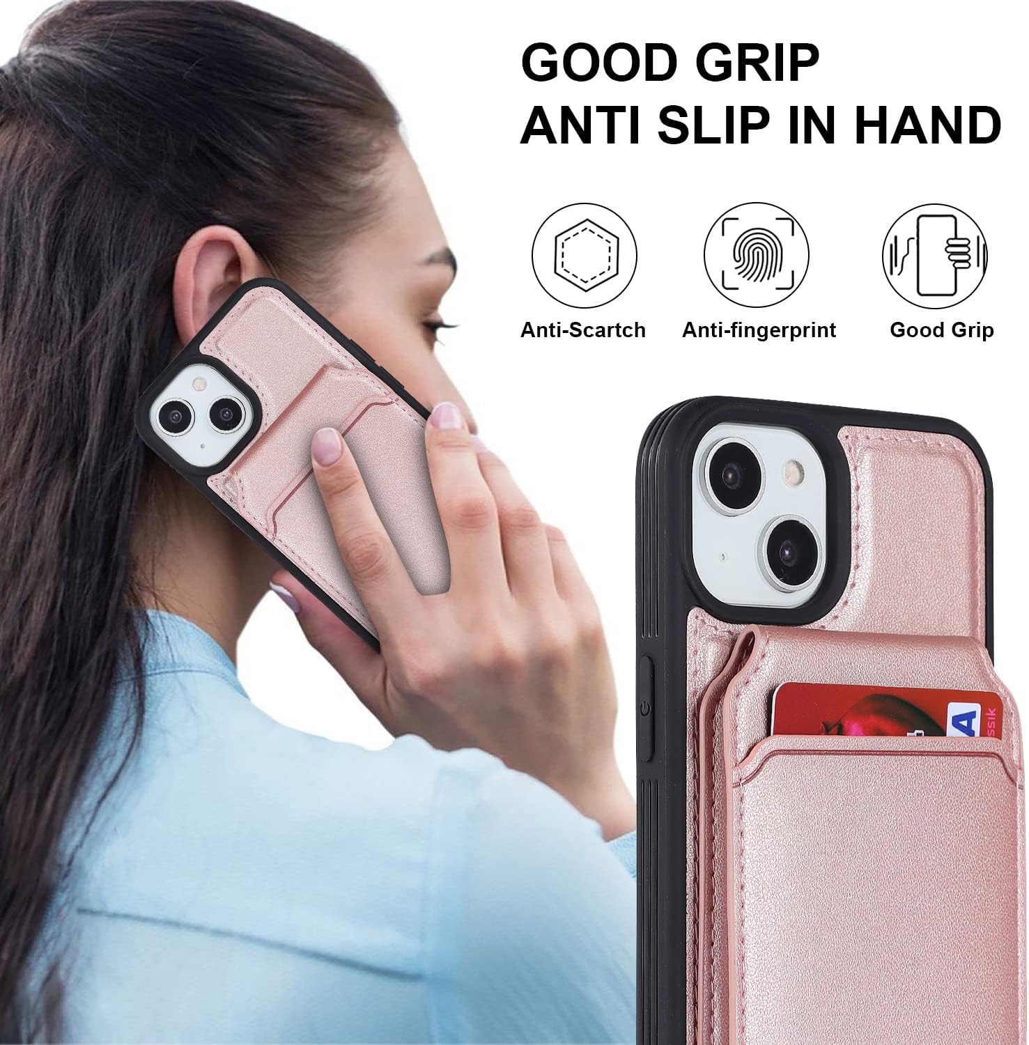 Ｈａｖａｙａ Case for iPhone 14 & iPhone 13 Case Wallet magsafe Compatible with Card Holder for Women Men 2 in 1 Detachable Magnetic Shockproof Phone Cover Stand Leather Credit Card Slots-Rose Gold