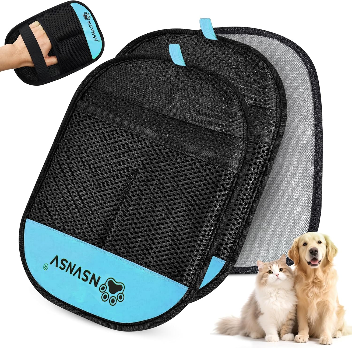 Upgraded Pet Hair Removal Gloves for Cats Dogs, Reusable Strong Grooming Gloves, Pet Hair Remover Tool for Clothing, Couch, Bed, Carpet, Car Seat, Blue, 2pcs