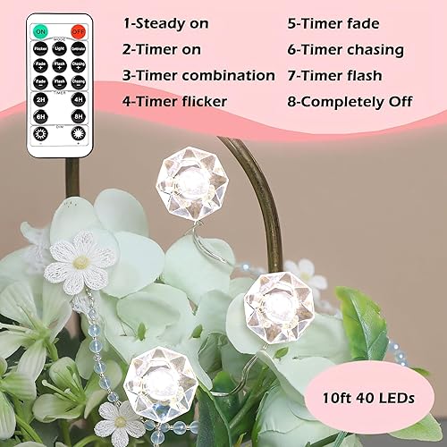 Miniatura 2 de Guirnalda de luces decorativas, forma de diamante de estrella brillante de 10 pies, 40 luces LED con control remoto, alimentadas por batería o USB