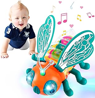 SENCU Crawling Bee Baby Toys, 6 9 12 Months Interactive Walking Sensory Toy with Automatically Avoid Obstacles Function,Musical Light up Crawling Toys for 1 Year Old Boys Girls Baby