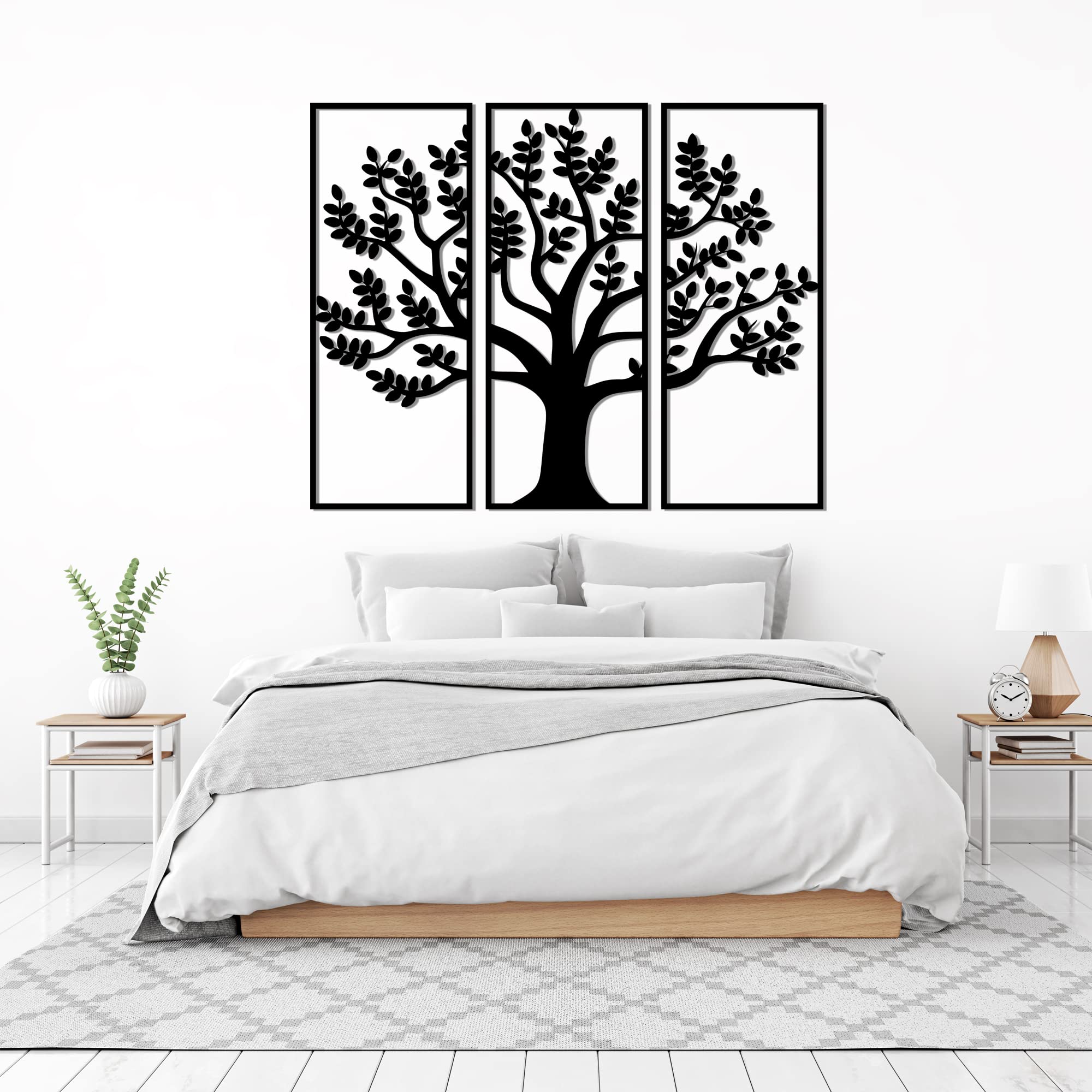 Décoration Murale Arbre De Vie En Métal | Sculpture 3D - Noir 60x111 Cm - Intérieur/Extérieur