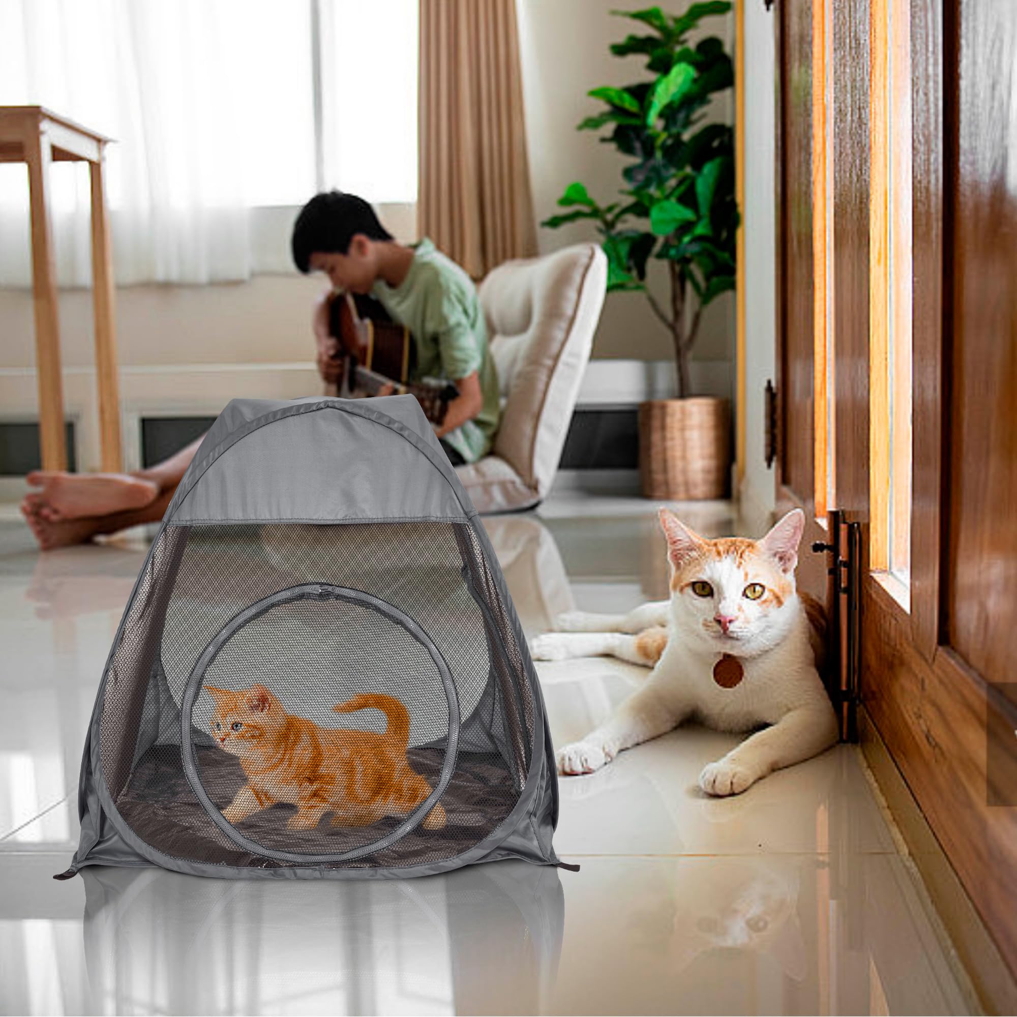 Gerader Katzentunnel, Faltbare Katzenröhren, einfach zu verbinden mit Reißverschluss, DIY auf mehrere Arten, Haustierspielzeug für Katzen, Kaninchen, Welpen (Grau)