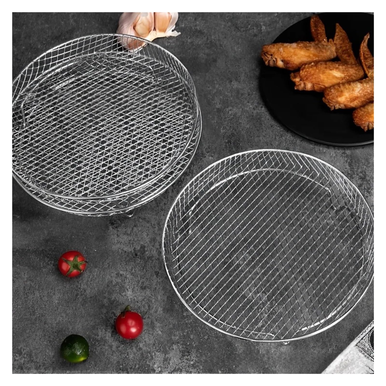 Genérico Juego de Rejilla for freidora de Aire de 3 Piezas for Cocina | Acero inoxidable, apilable, vaporizado y secado.