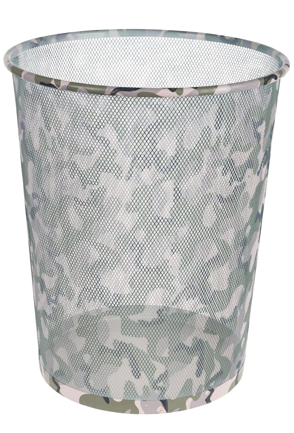Idena 12095 - Waste Paper Bin Metal Camouflage, Approx. 17.7 Litre Capacity, Bin for Office and Children's Room, Pack of 1