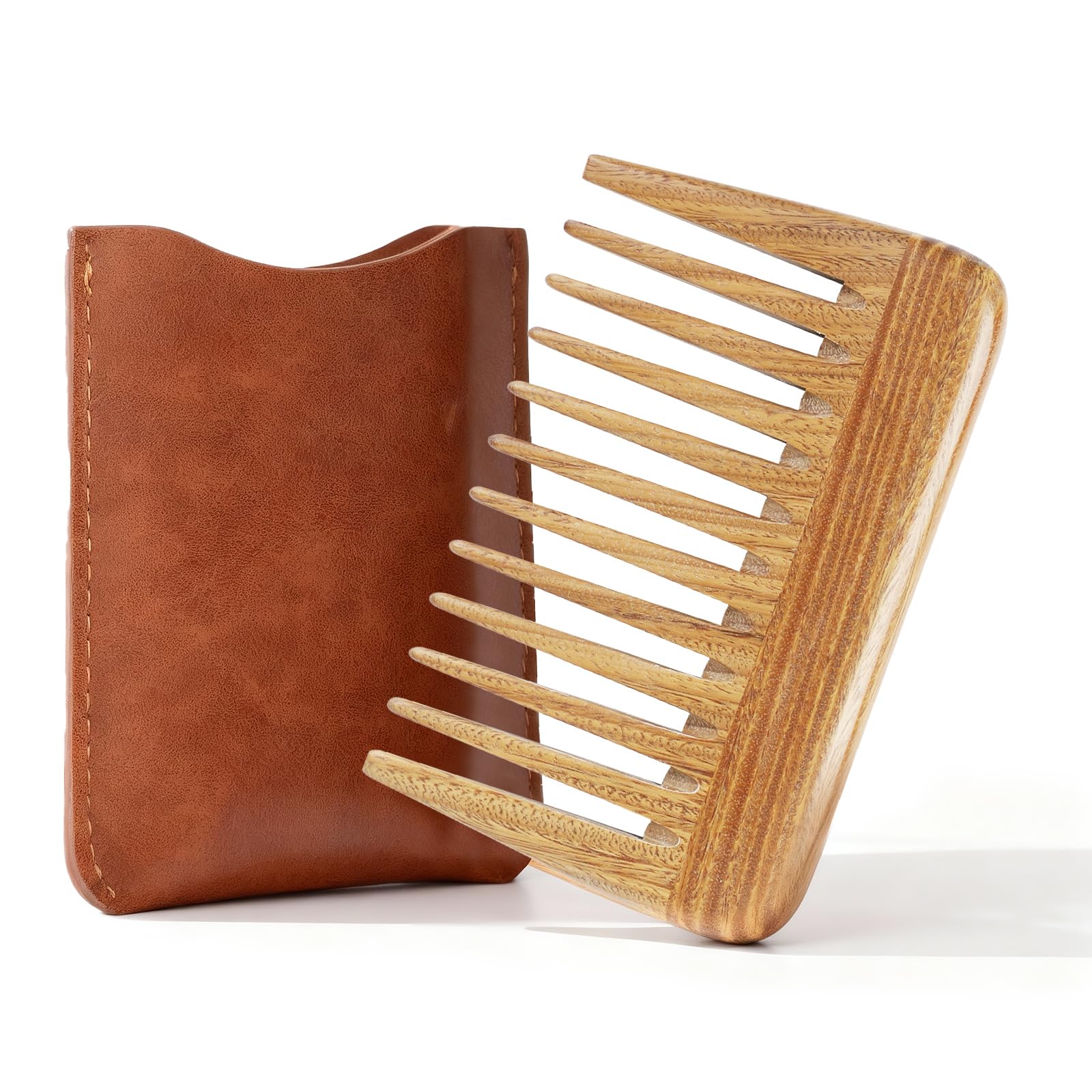 Onedor Handmade 100% Natural Green Sandalwood Hair Combs -Anti-Static Sandalwood Scent Natural Hair Detangler Wooden Comb (Extra Wide Tooth Mini Pocket Comb)