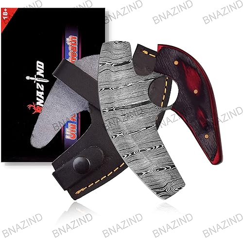 Miniatura 2 de BNAZIND Damascus Alaskan Ulu Cuchillo cortador de pizza Cuchillo balancín - Cuchillos de Damasco multiusos para desollar, cazar, cuchillo de cortar