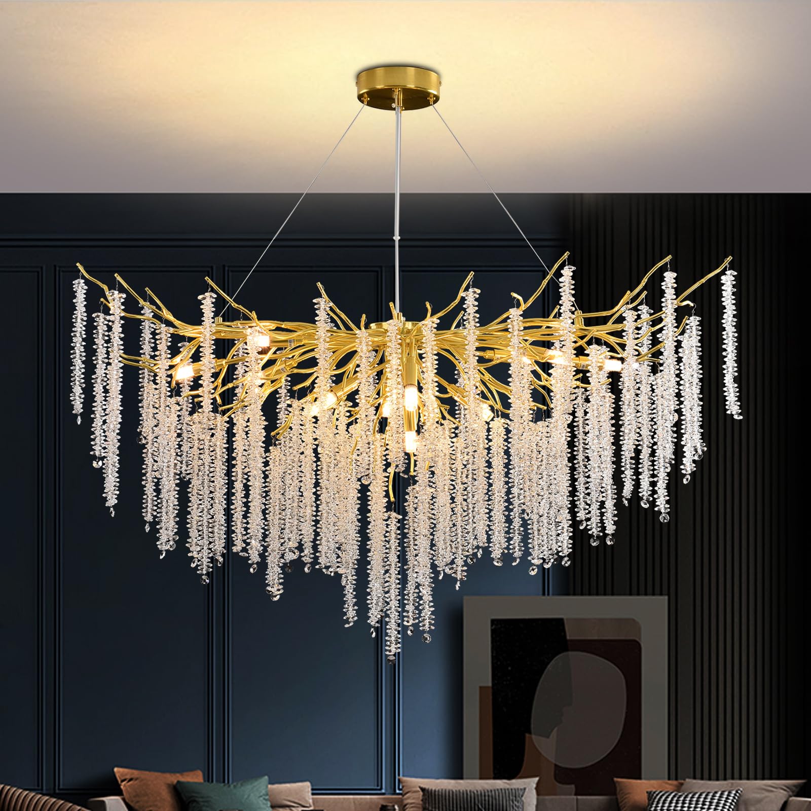 YZBEIMDAI Moderno Lampadario al Cristallo, G9 Portalampada, K9 Rotondo Cristallo Lampada a Sospensione per Sala da Pranzo, Cucina, Isola, soggio