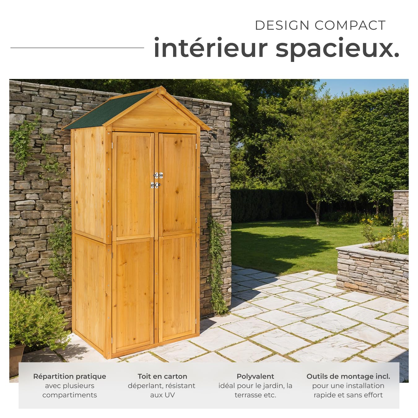 tectake® Abri de Jardin Bois Cabane de Jardin à Outils Toiture 2 pans, Rangement et Stockage extérieurs pour Outils de Jardinage Armoire Jardinage Abri de Stockage Remise Outil 80,5 x 60 x 213,5 cm