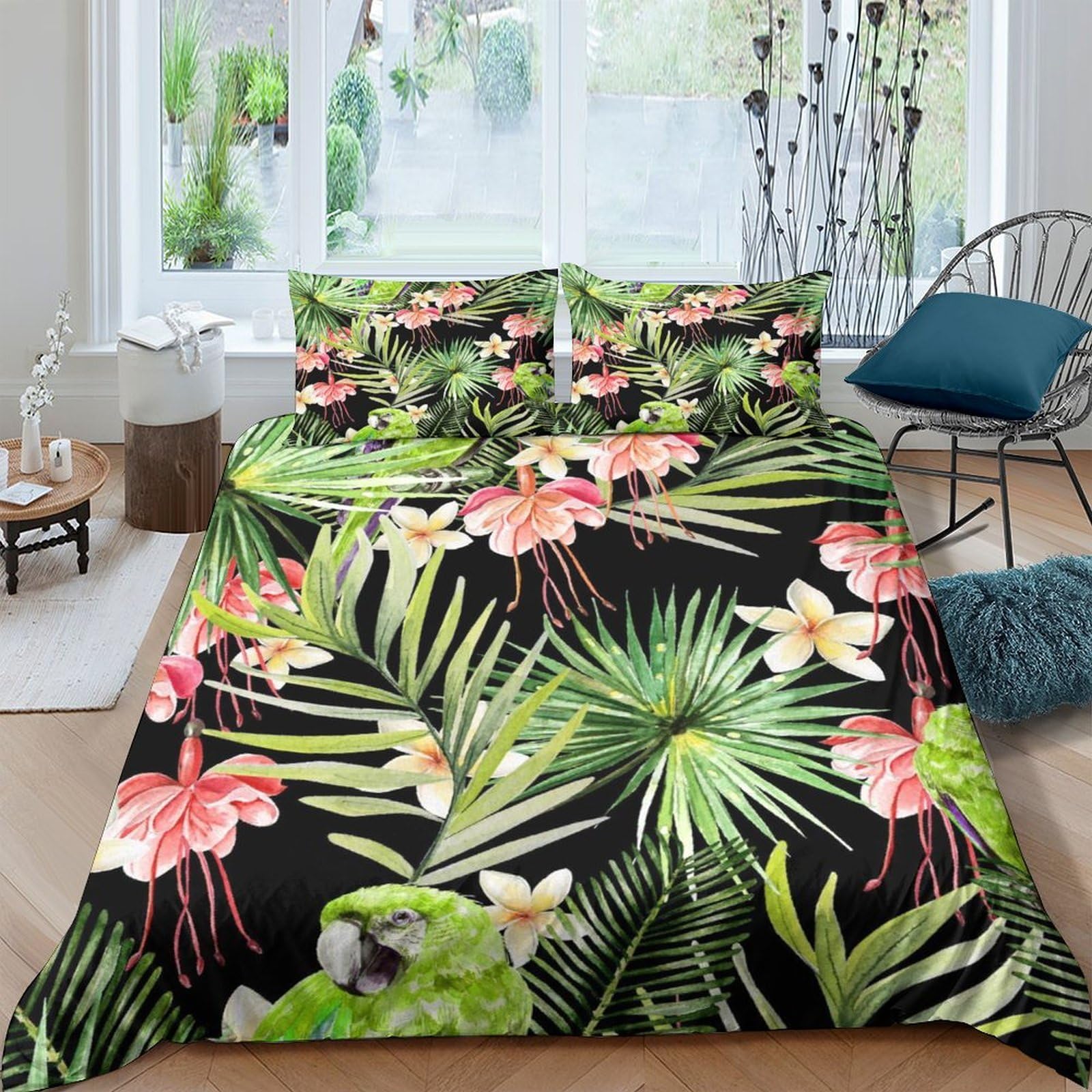 Ctjqhvkz Style-1 3D Printed Tropical Leaves Fitted Sheet Microfiber Soft Breathable Hibiscus Flower Mattress Cover For Bedroom Guest Room Decor Single（135X200cm）