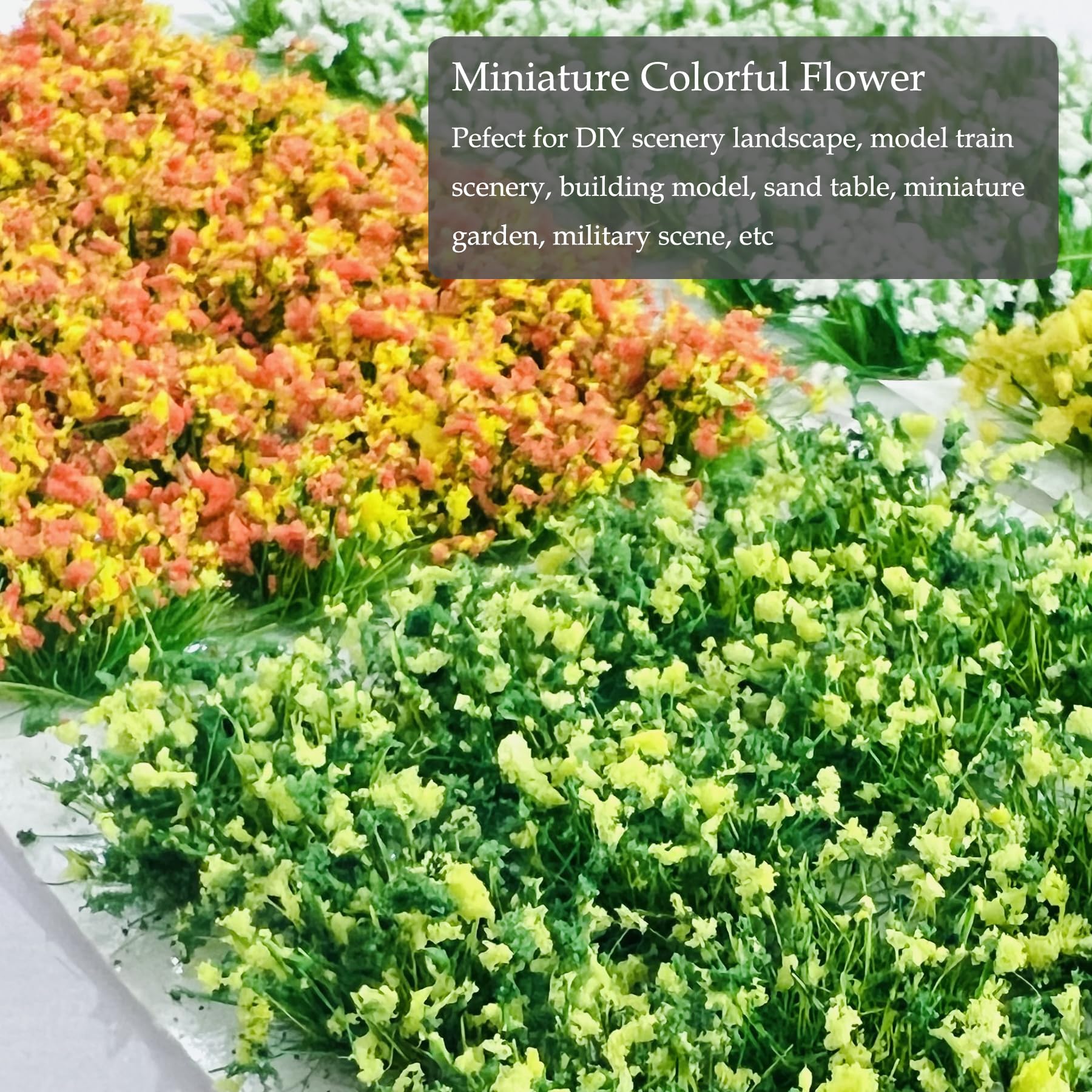 Woohome 112 PCS Miniature Colorful Flower Cluster, 4 Color Static Grass Tuft Model Vegetation Groups Static Grass Tufts for DIY Model Train Landscape Railroad Scenery Grass Tufts Flower - 3