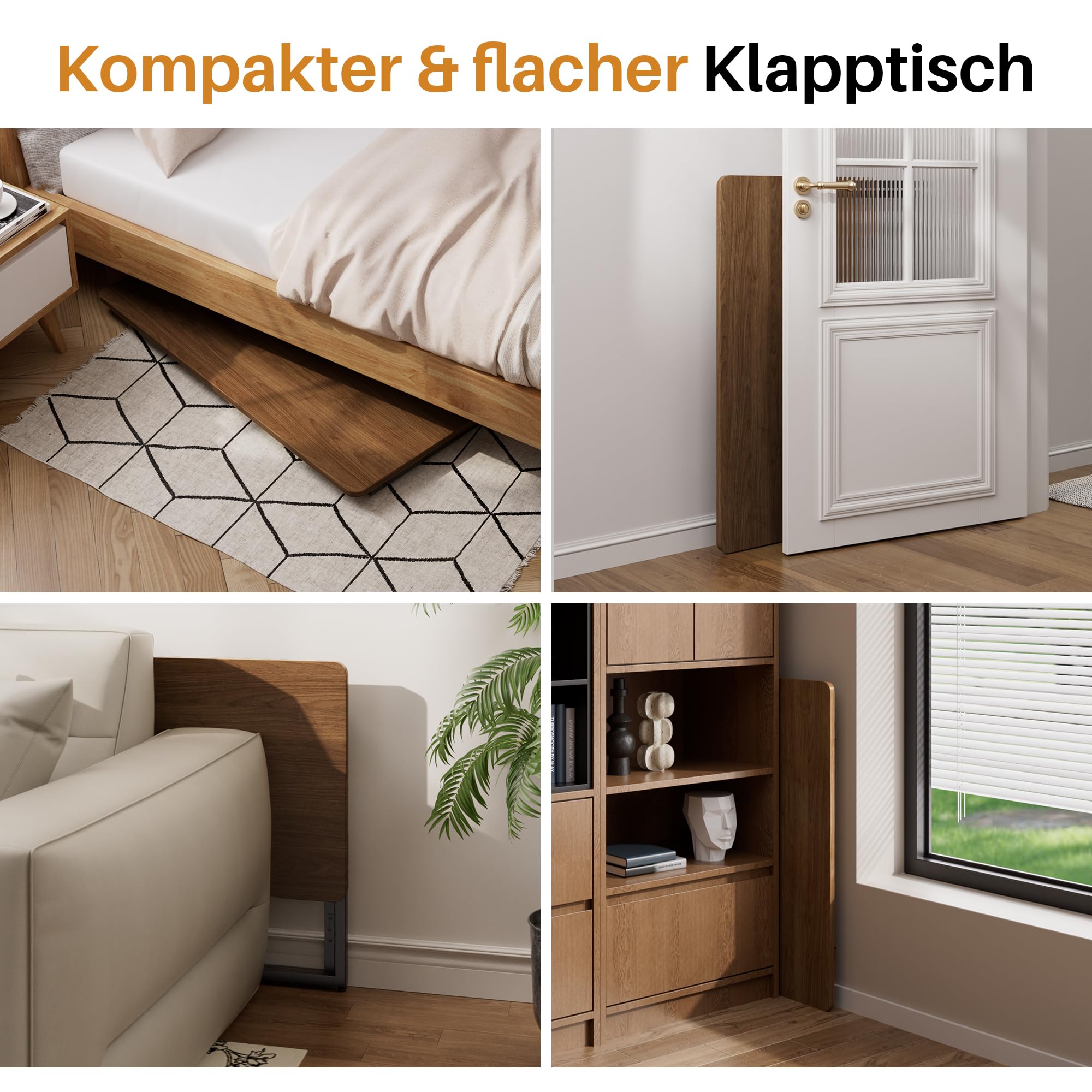 JOYMOOP 80 cm Klappschreibtisch – Braun, Keine Montage, Kleiner Faltbarer Schreibtisch für Zuhause, Büro, Holzplatte, klappbarer Computertisch zum Arbeiten, Schreiben, Lernen