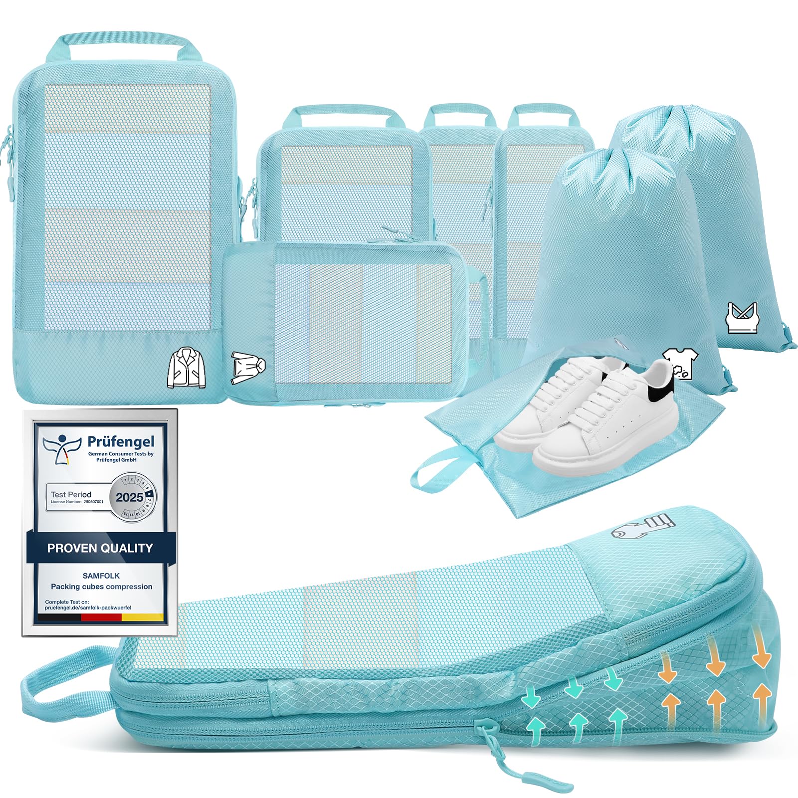 8 Teilige Compression Packing Cubes Koffer Organizer Kompression, PackwüRfel Packtaschen FüR Backpack Rucksack Reisen Organizer