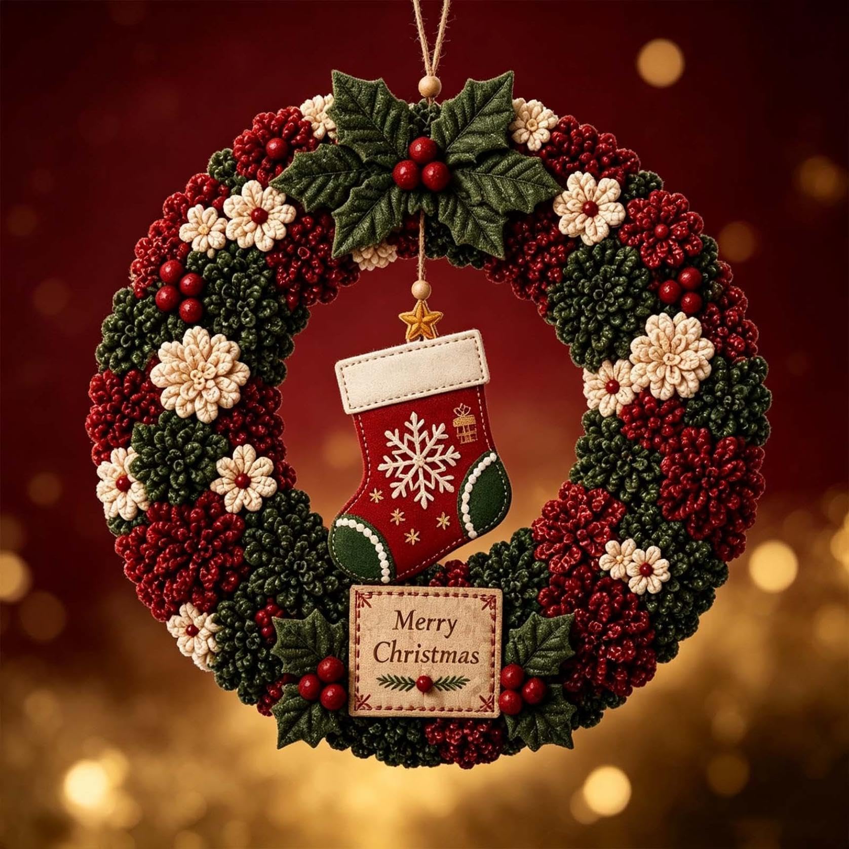 3D Fabric Poke Wreath Diy Kit, Fabric Pokes Art For Adults, Christmas Wreath, Christmas Wreath Diy Kit For Adults, 3D Fabrics Poke Art Craft Kit, Holiday Wreath Making Kit & Door Decor (new sock)