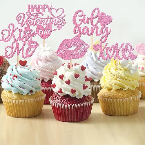 Miniatura 9 de 24 piezas de decoración para cupcakes para el día de San Valentín con purpurina, rosa, dulce amor, corazón, Be My Valentine para cupcakes temáticos