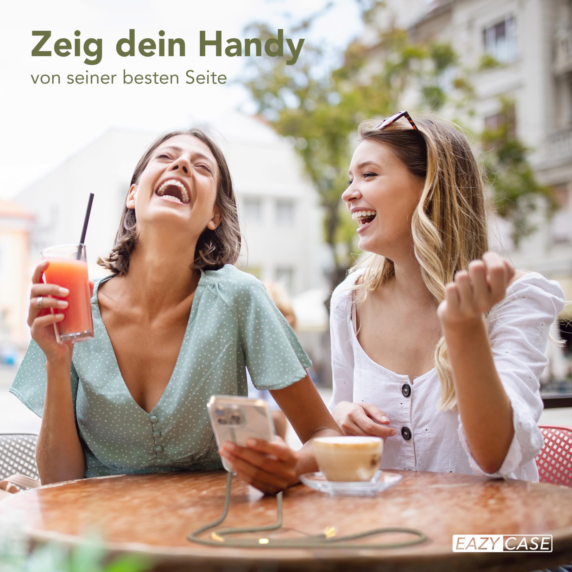 EAZY CASE - Handykette kompatibel mit iPhone 16 Pro Kette zum Umhängen Stoßfest Handyhülle für Apple iPhone 16 Pro Silikon Hülle mit Band Handytasche Transparent als Fallschutz in Rainbow