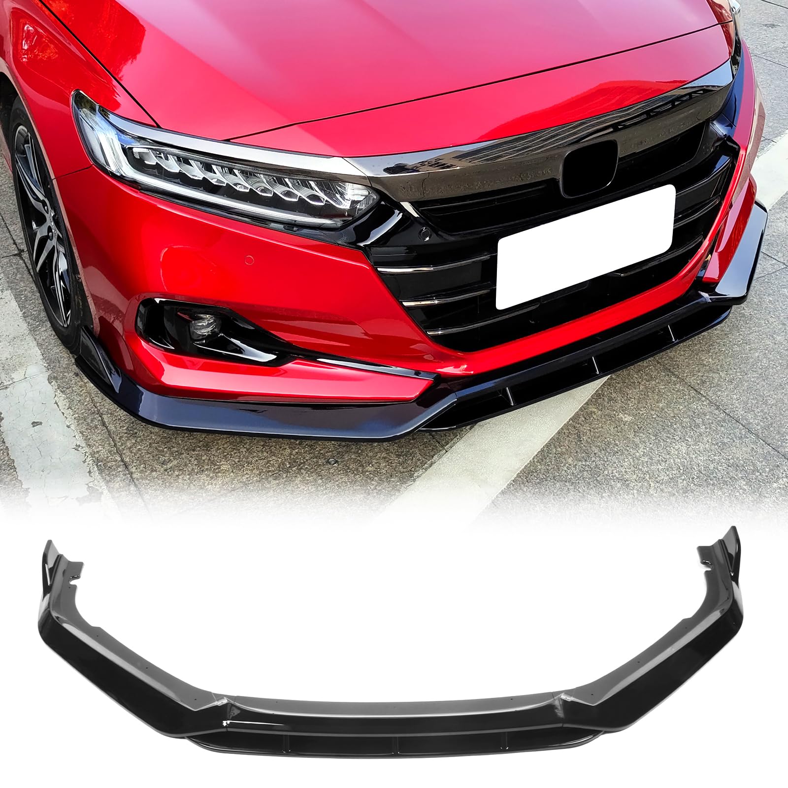 FREEMOTOR802 Front Bumper Lip Splitter Fits 2021-2022 Honda Accord, IKON V2 Style Gloss Black PP 4PCS Air Dam Chin Spoiler Underbody Front Lip Spoiler