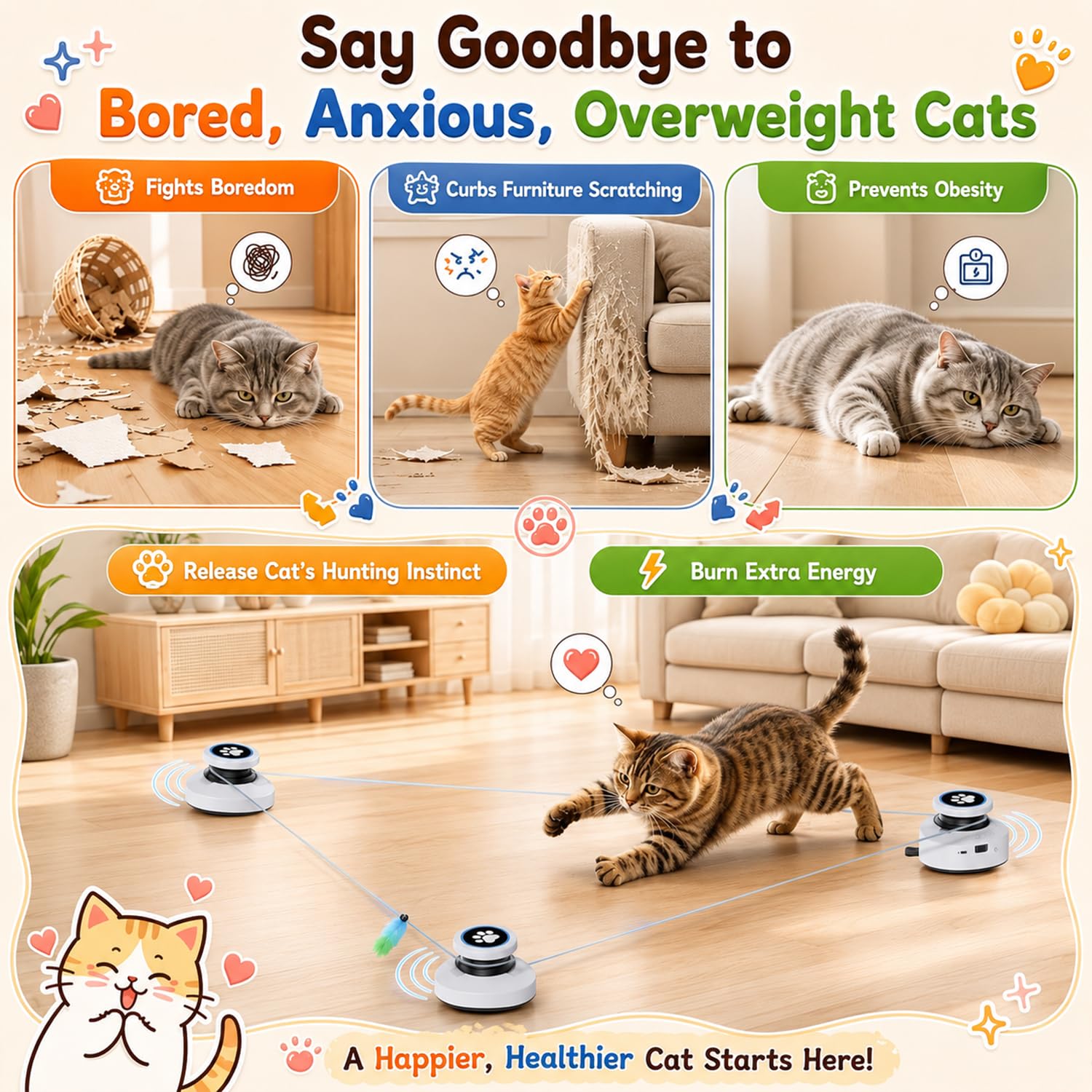 Juguetes Interactivos para Gatos con Control Remoto,Recargable | Auto/Manual,Timer,Silencioso,Katzenspielzeug für den Innenbereich,Fangspielele&Bewegung Einstellbare Geschwindigkeit -Weiß