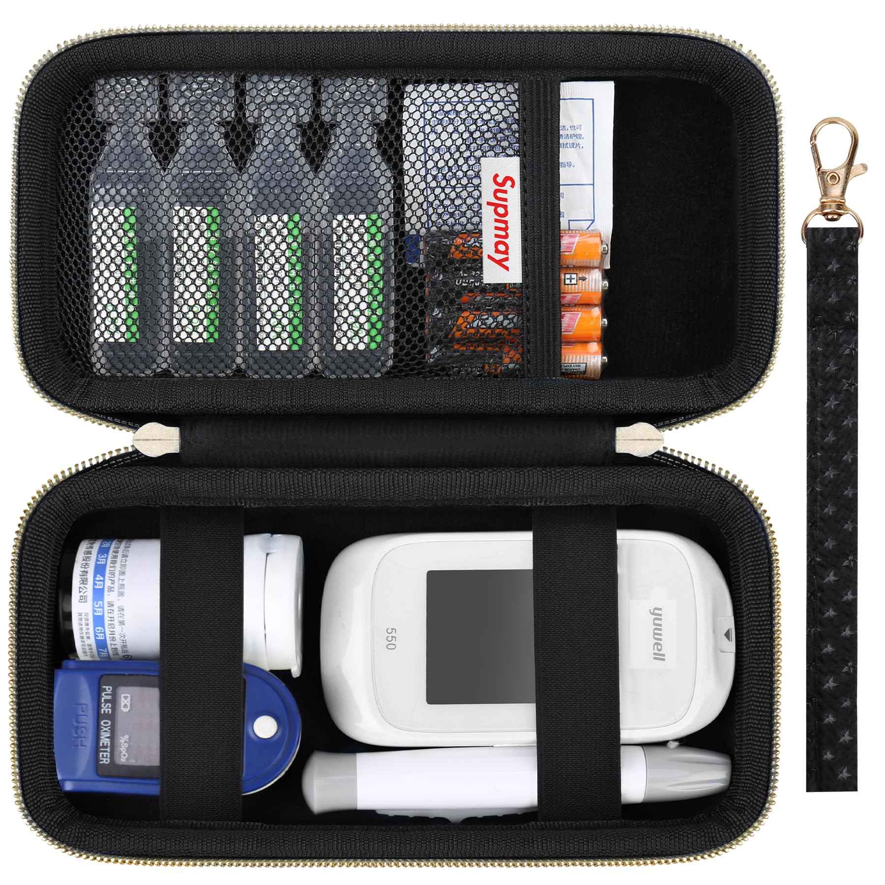 Diabetic Supplies Hard Case Diabetic Supply Organizer Bag Carrying Case for Diabetes Testing Kit Blood Glucose Monitor with Blood Sugar Glucometer Test Strips Lancing Device Lancets, Black
