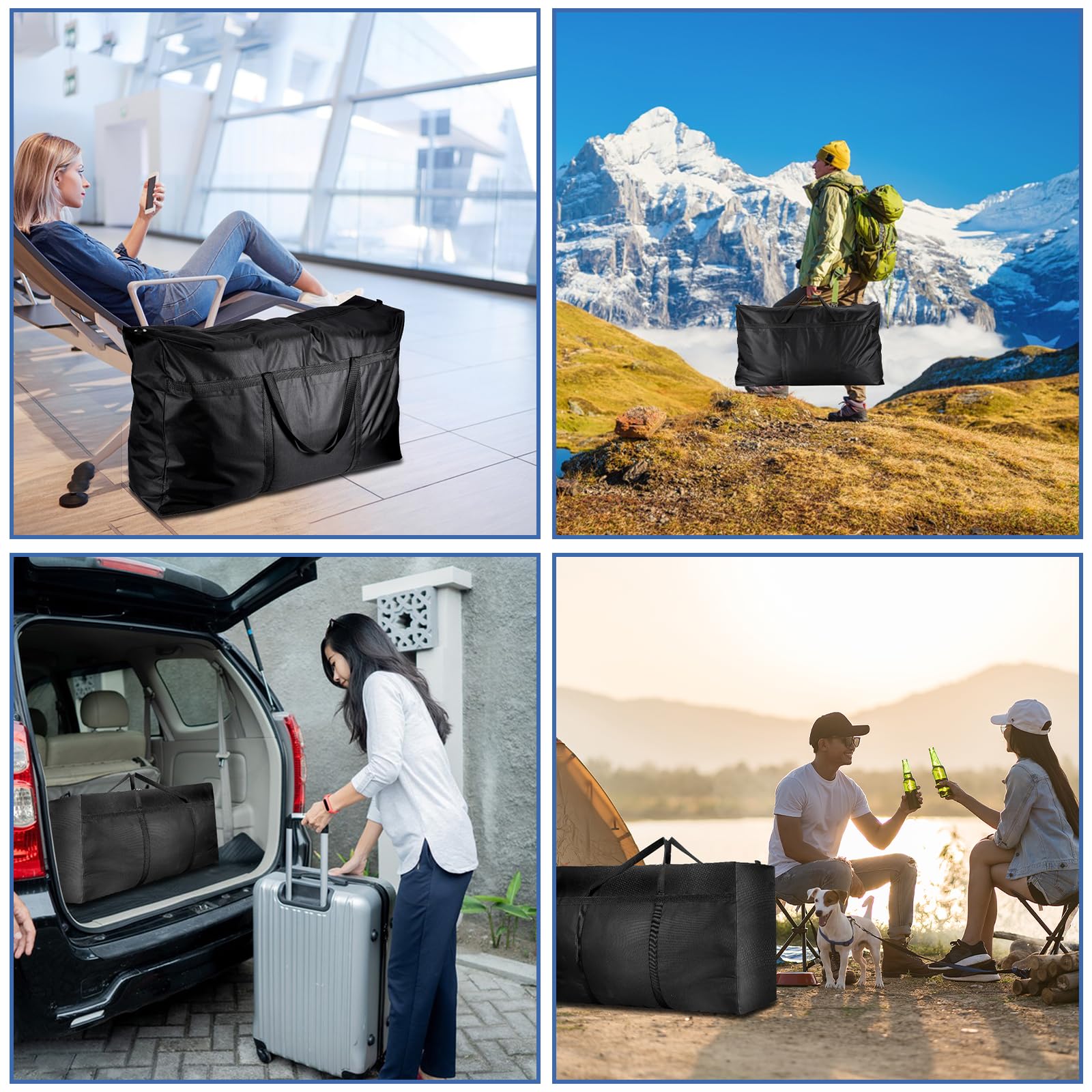 Dntorx 4 bolsas de almacenamiento extragrandes de 180 l, Oxford 600D, resistentes con cremallera, asa, impermeables, para edredones, ropa, ropa de cama