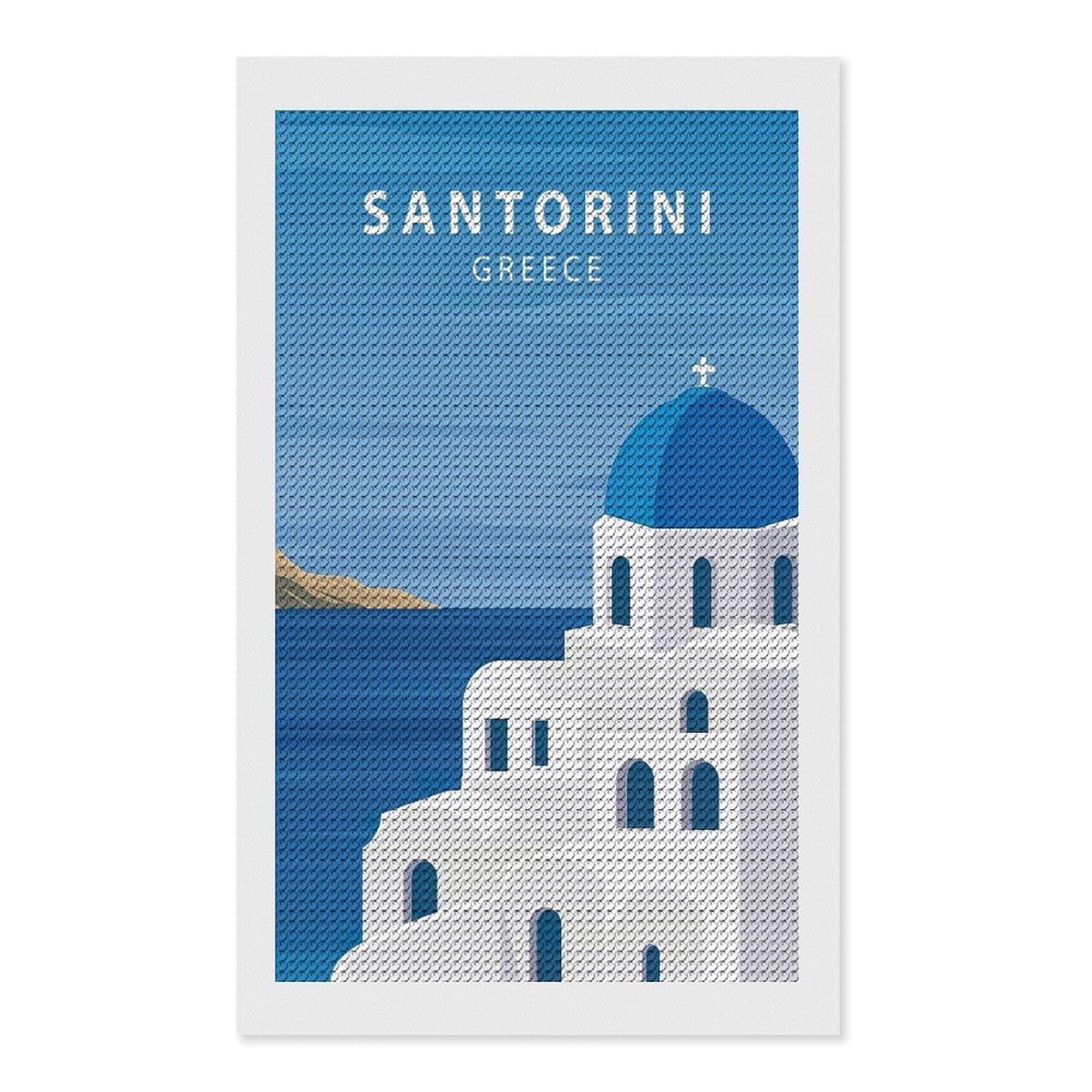 Junmoney Santorini Travel (2) Round Drill Diamond Painting 12"x20", for Craft Lovers, Stress Relief Craft, Bedroom Decor, Festive Craft Gift
