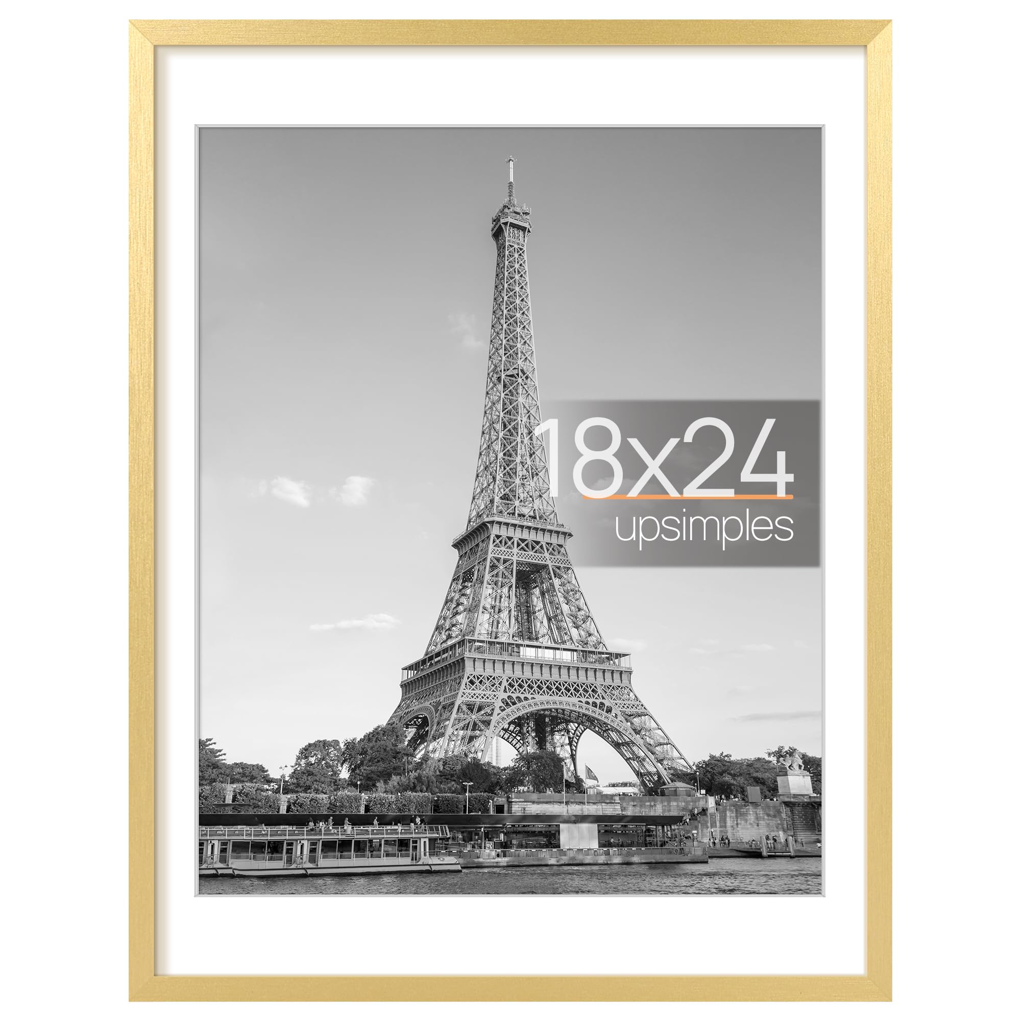 upsimples 18x24 Picture Frame, Display Pictures 16x20 with Mat or 18x24 Without Mat, Wall Hanging Poster Frame, Gold, 1 Pack